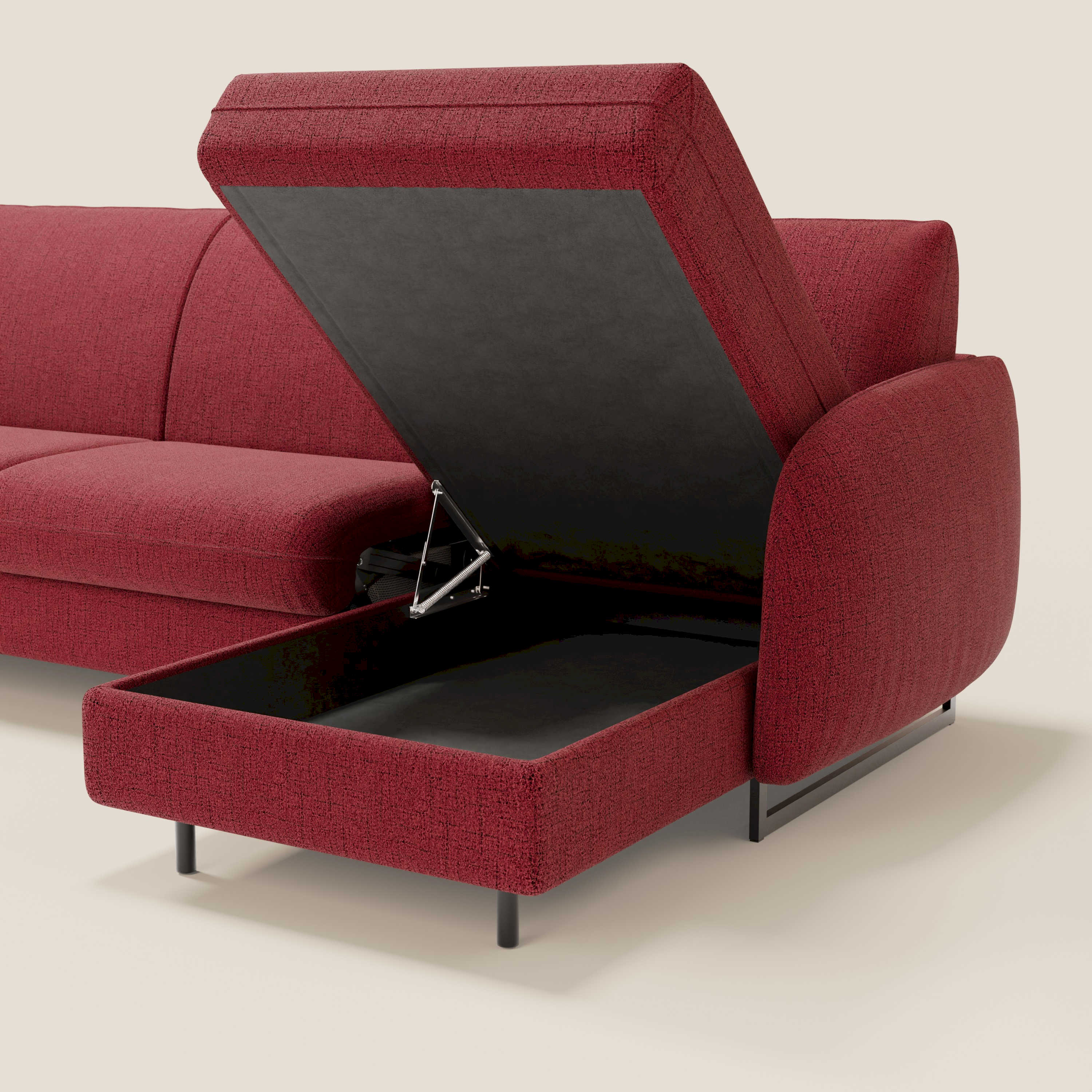 Ninfea Divano Letto Angolare con Penisola Contenitore e Materasso H18 cm - piedini in metallo e Tessuto impermeabile T03 - divani.store