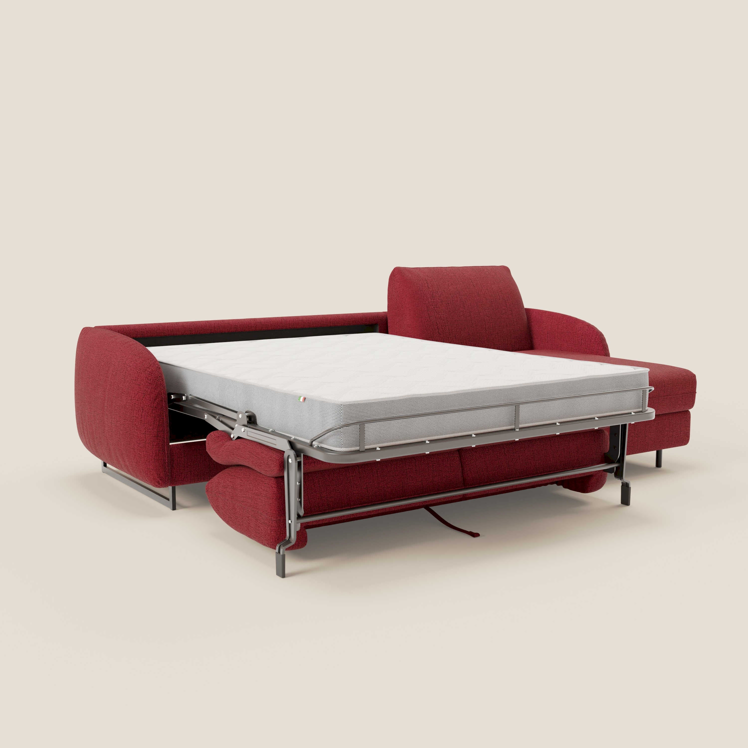 Ninfea Divano Letto Angolare con Penisola Contenitore e Materasso H18 cm - piedini in metallo e Tessuto impermeabile T03 - divani.store