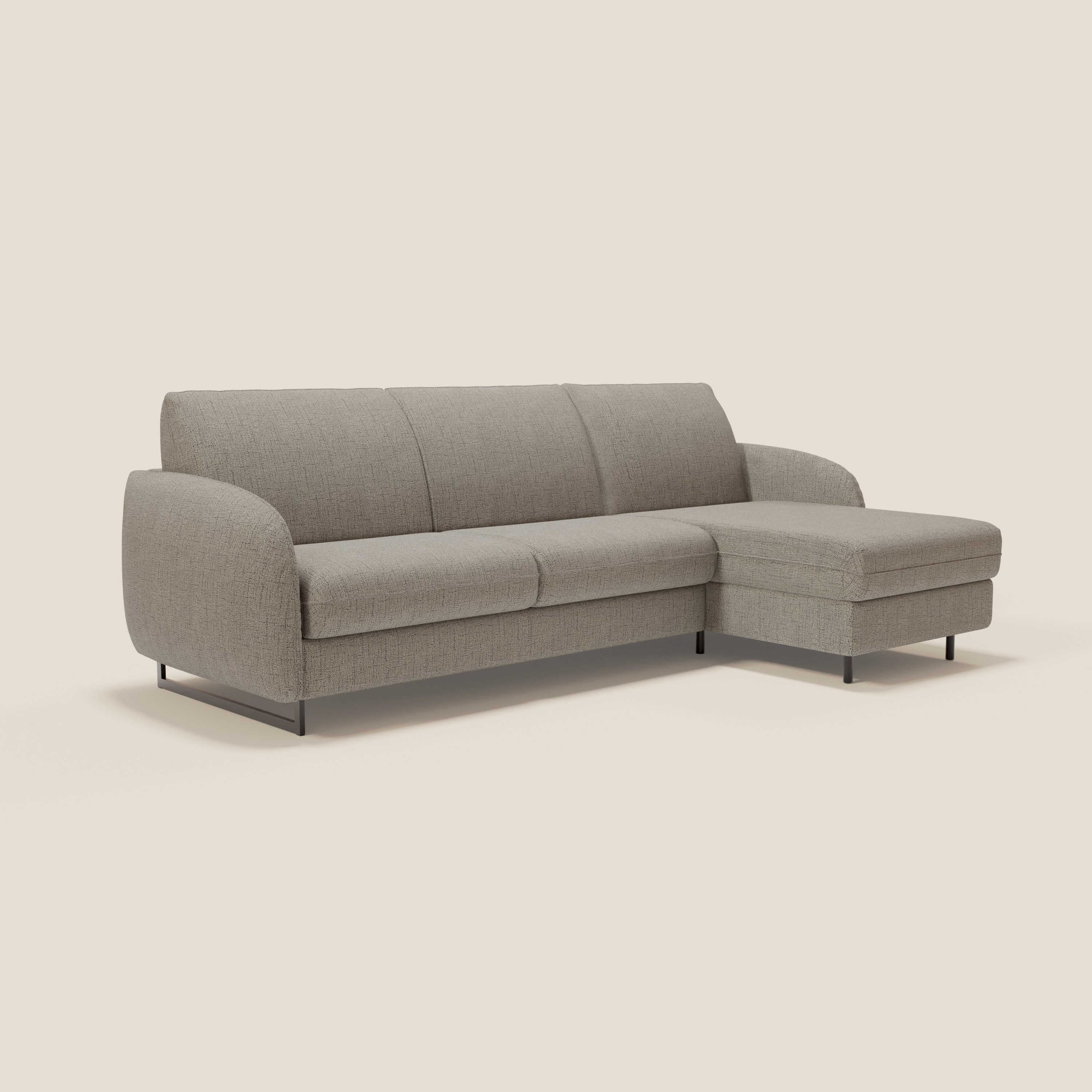 Ninfea Divano Letto Angolare con Penisola Contenitore e Materasso H18 cm - piedini in metallo e Tessuto impermeabile T03 - divani.store