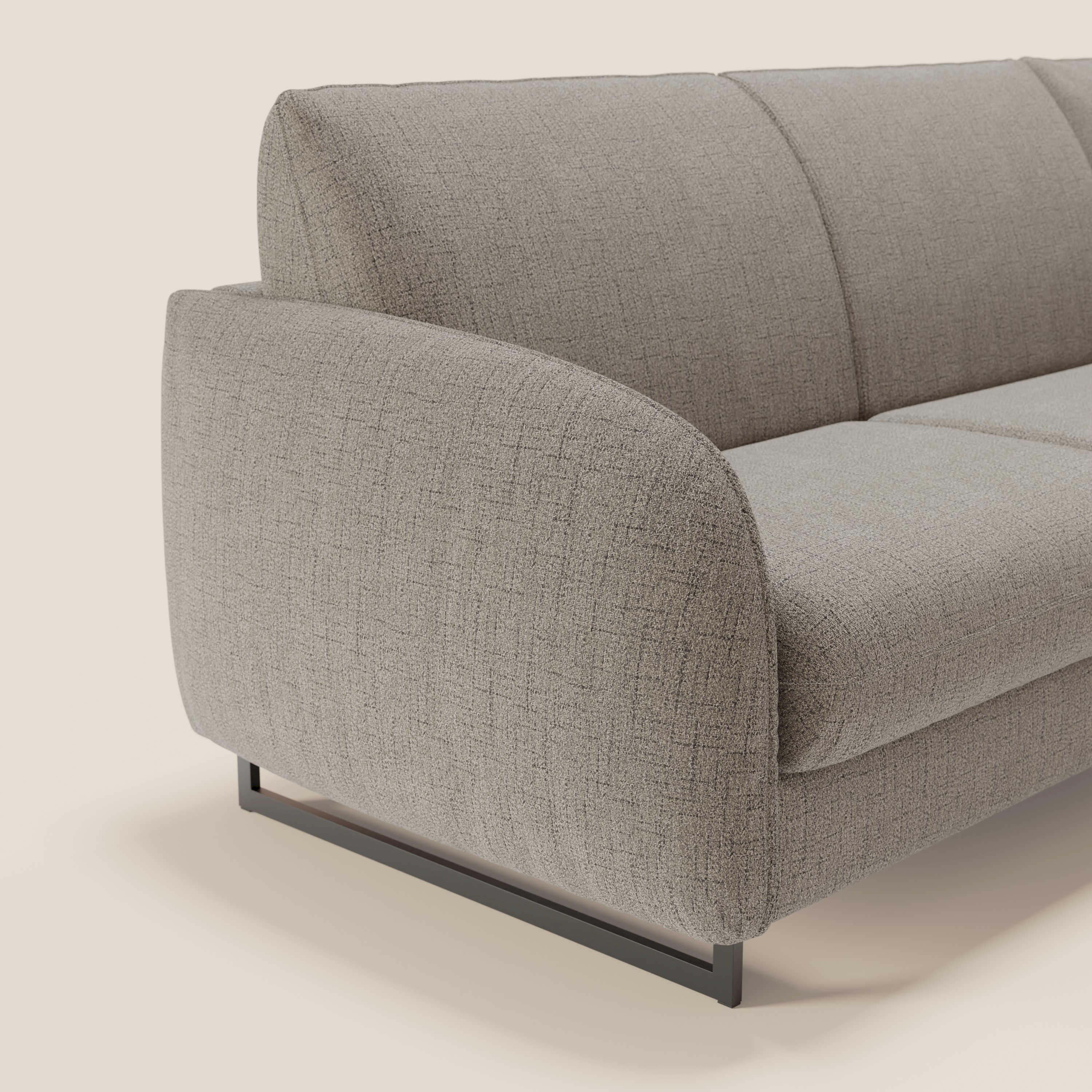 Ninfea Divano Letto Angolare con Penisola Contenitore e Materasso H18 cm - piedini in metallo e Tessuto impermeabile T03 - divani.store