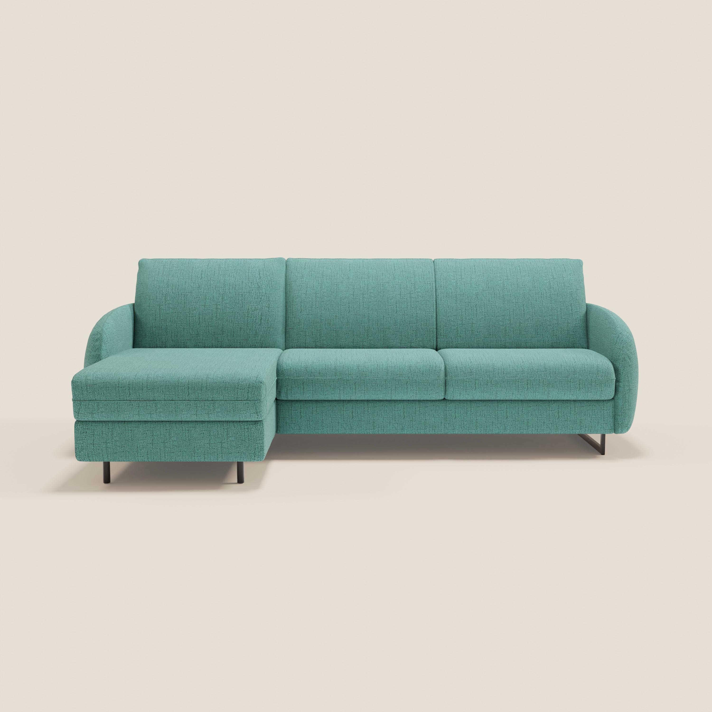 Ninfea Divano Letto Angolare con Penisola Contenitore e Materasso H18 cm - piedini in metallo e Tessuto impermeabile T03 - divani.store