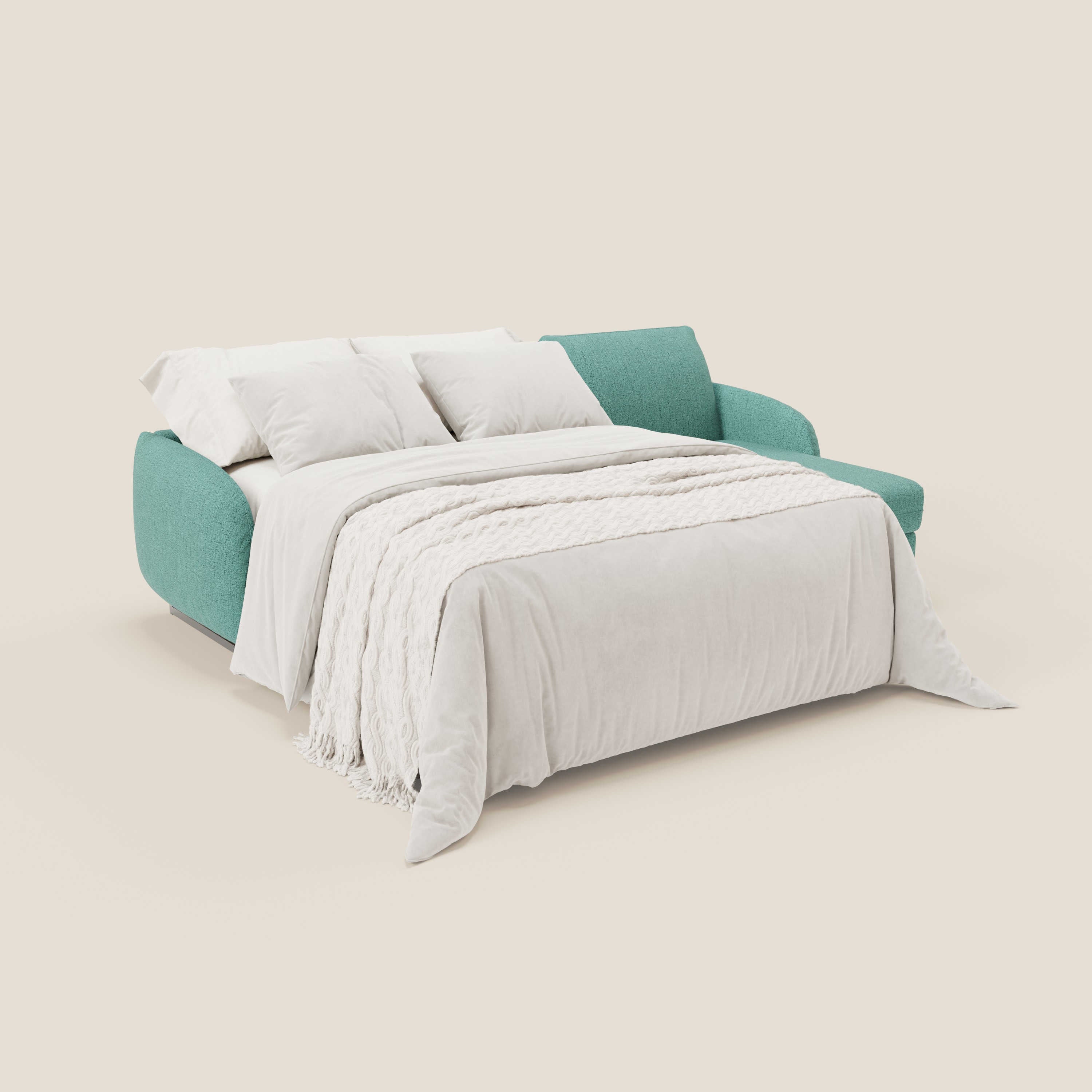 Ninfea Divano Letto Angolare con Penisola Contenitore e Materasso H18 cm - piedini in metallo e Tessuto impermeabile T03 - divani.store