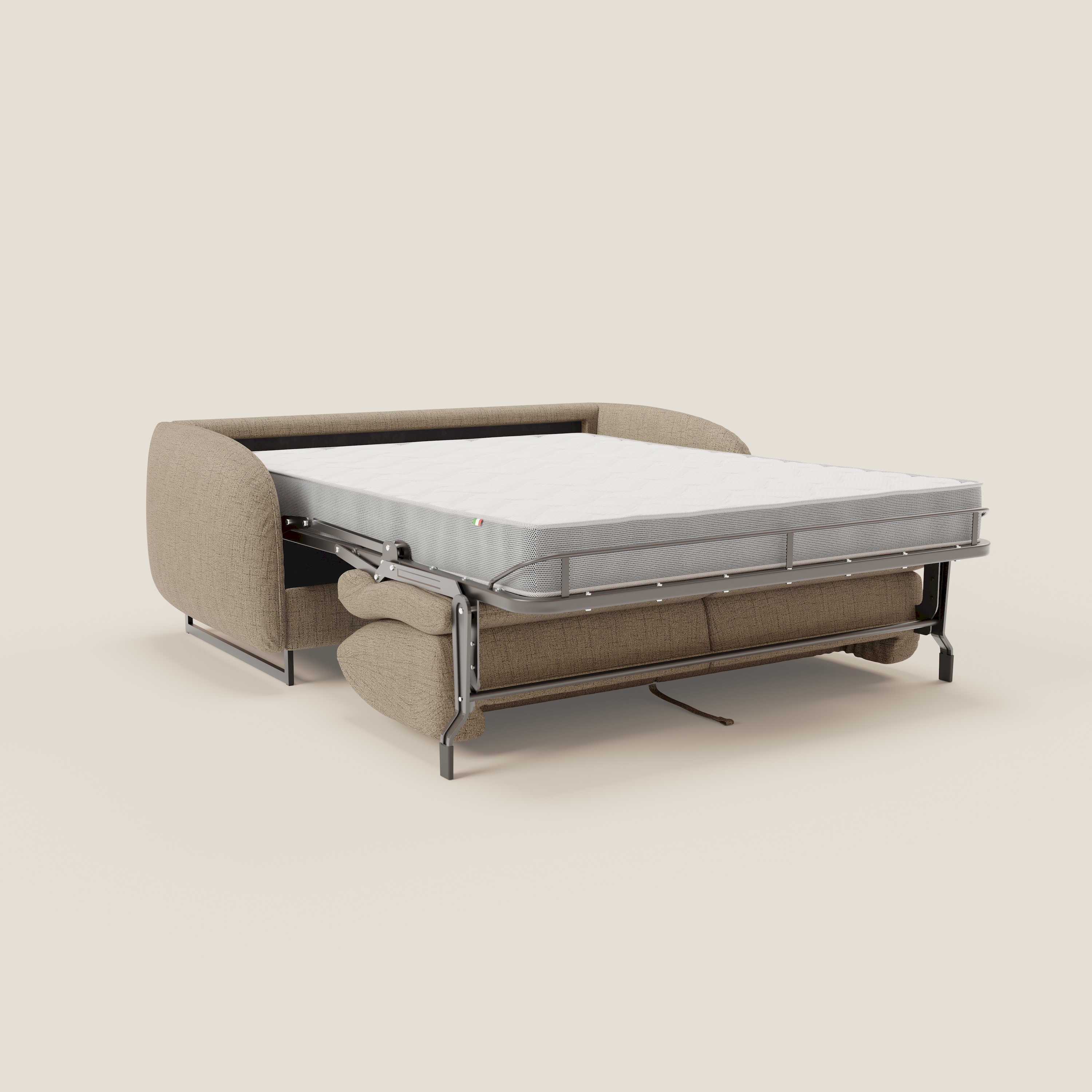 Ninfea divano letto Design Morbido con Piedini alti in Metallo e Materasso H18 cm in tessuto impermeabile T03 - divani.store