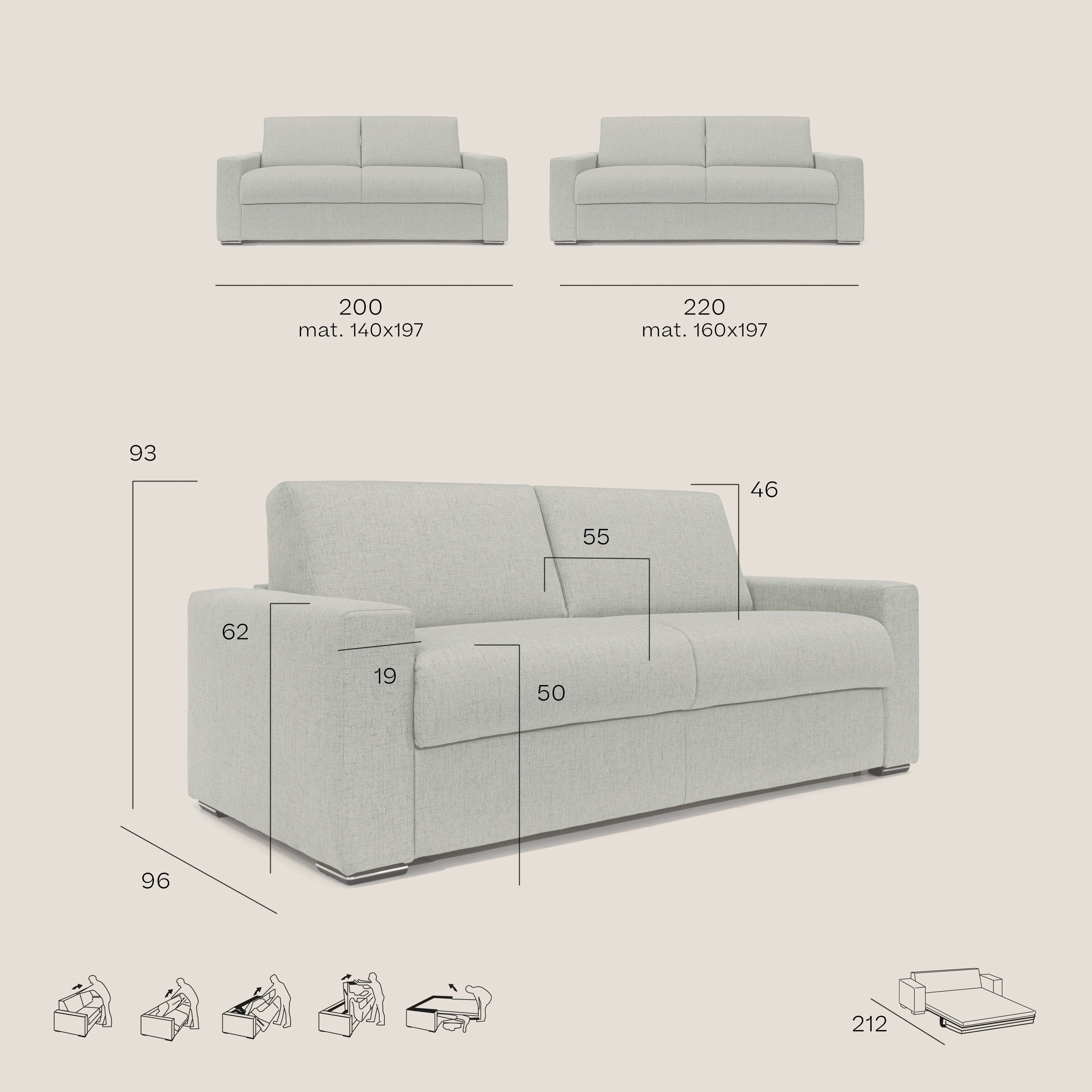 Nixon Divano letto matrimoniale con materasso 20 cm in tessuto impermeabile T03 marrone - divani.store