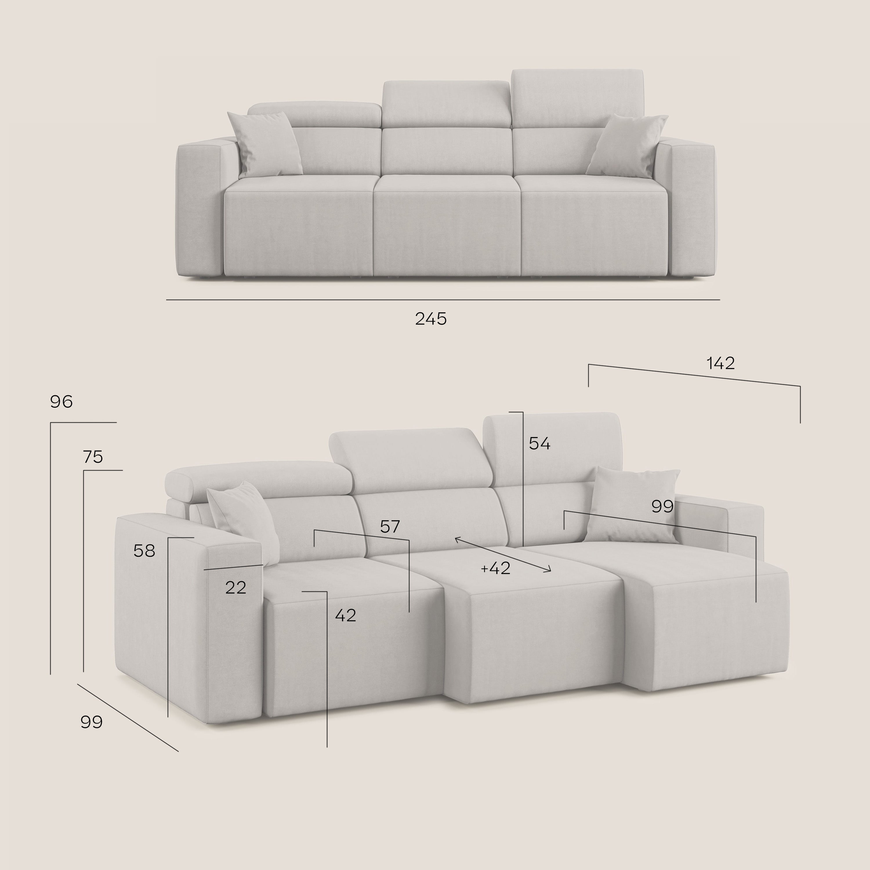 Orwell divano con 3 sedute estraibili in microfibra smacchiabile T11 beige - divani.store