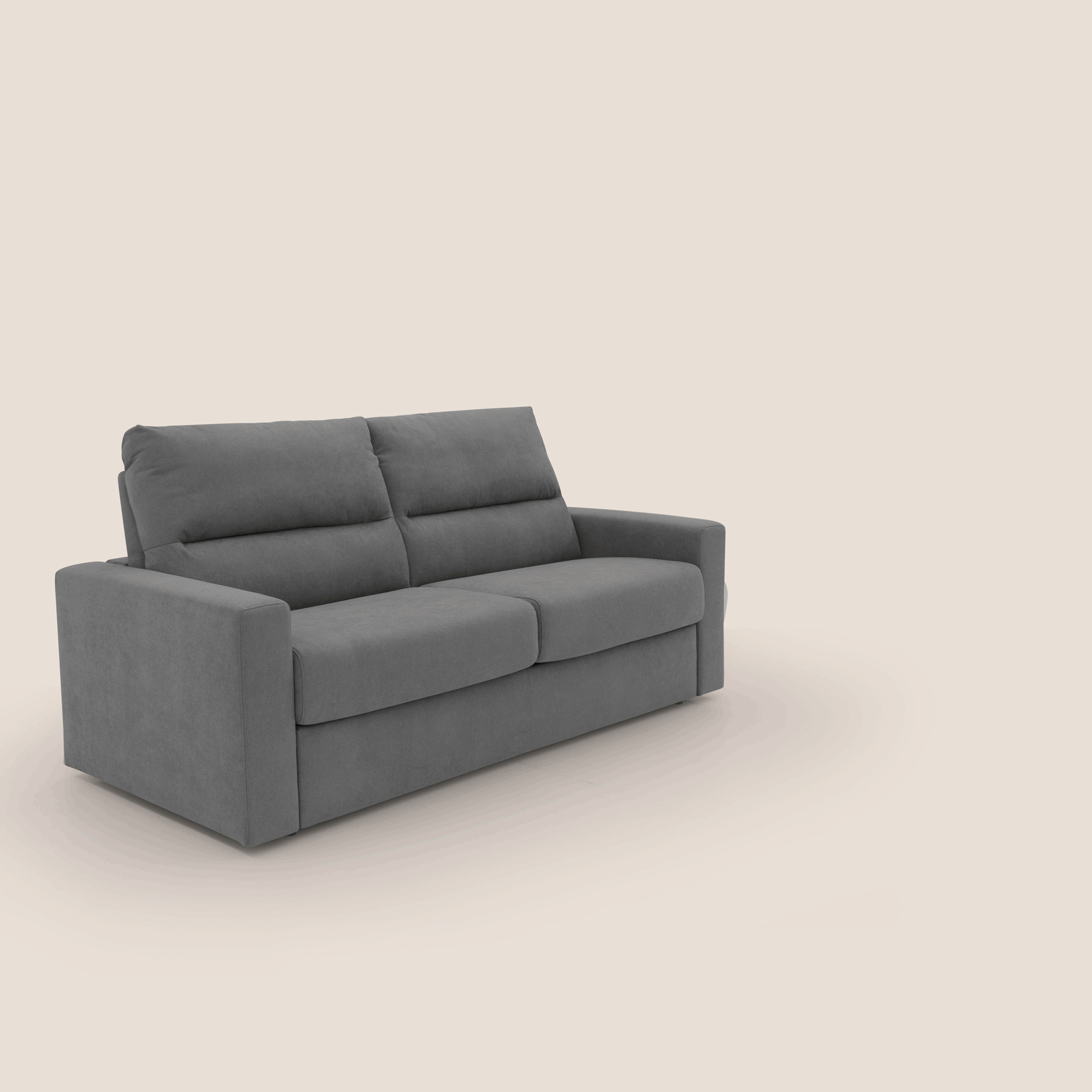 Paloma divano letto con materasso alto 18 cm con Aloe Vera in tessuto impermeabile grigio - divani.store