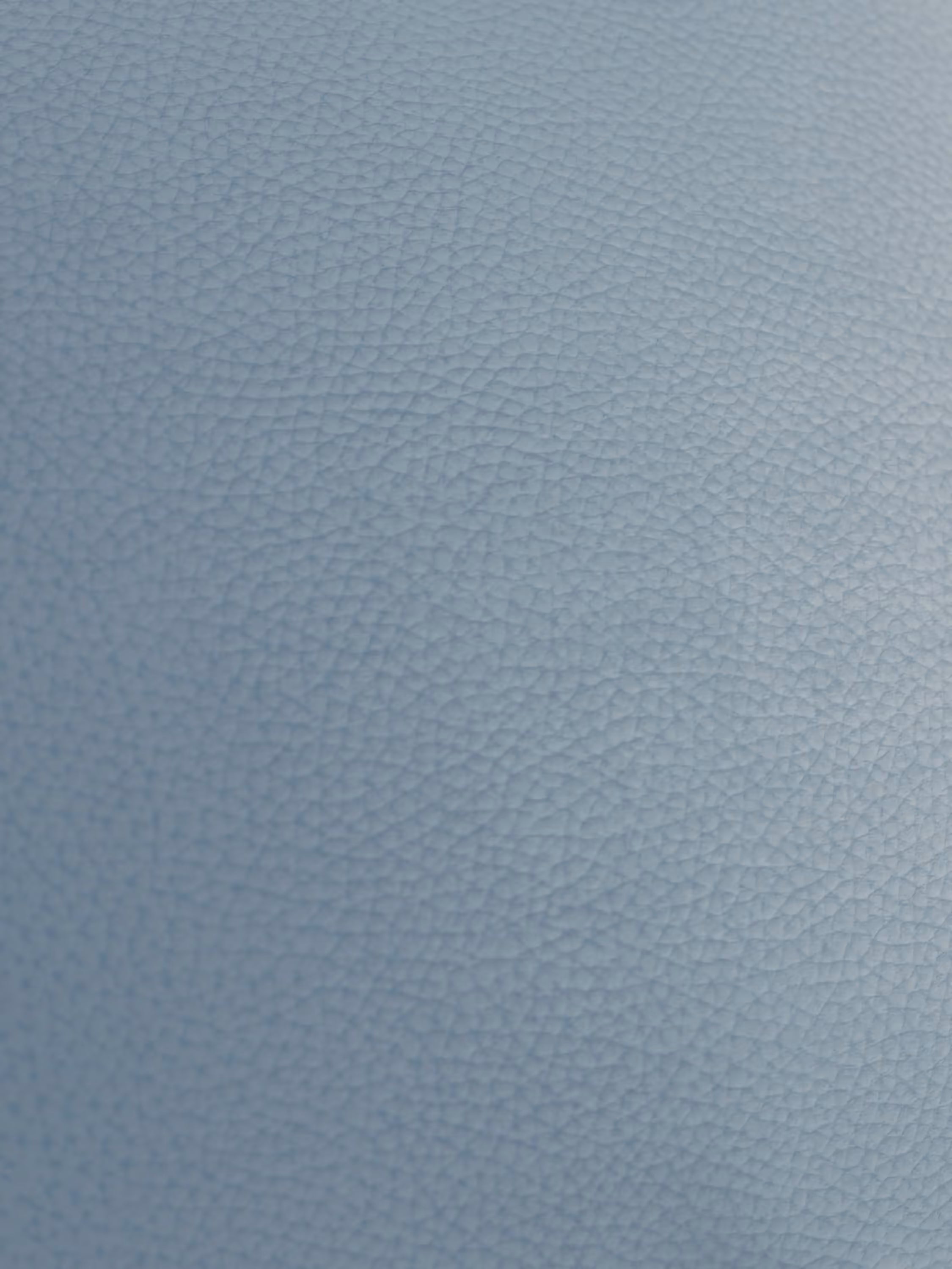 Un primo piano della superficie blu e riccamente strutturata del “Chester – Divano Chesterfield in vera pelle spessorata a 2 e 3 posti” di Divani.Store rivela la grana fine e uniformemente distribuita, simile a ciottoli, caratteristica della pelle italiana di alta qualità. L’illuminazione soffusa accentua la texture delicata e la profondità del materiale: un segno distintivo dell’eleganza di questo divano artigianale Made in Italy.