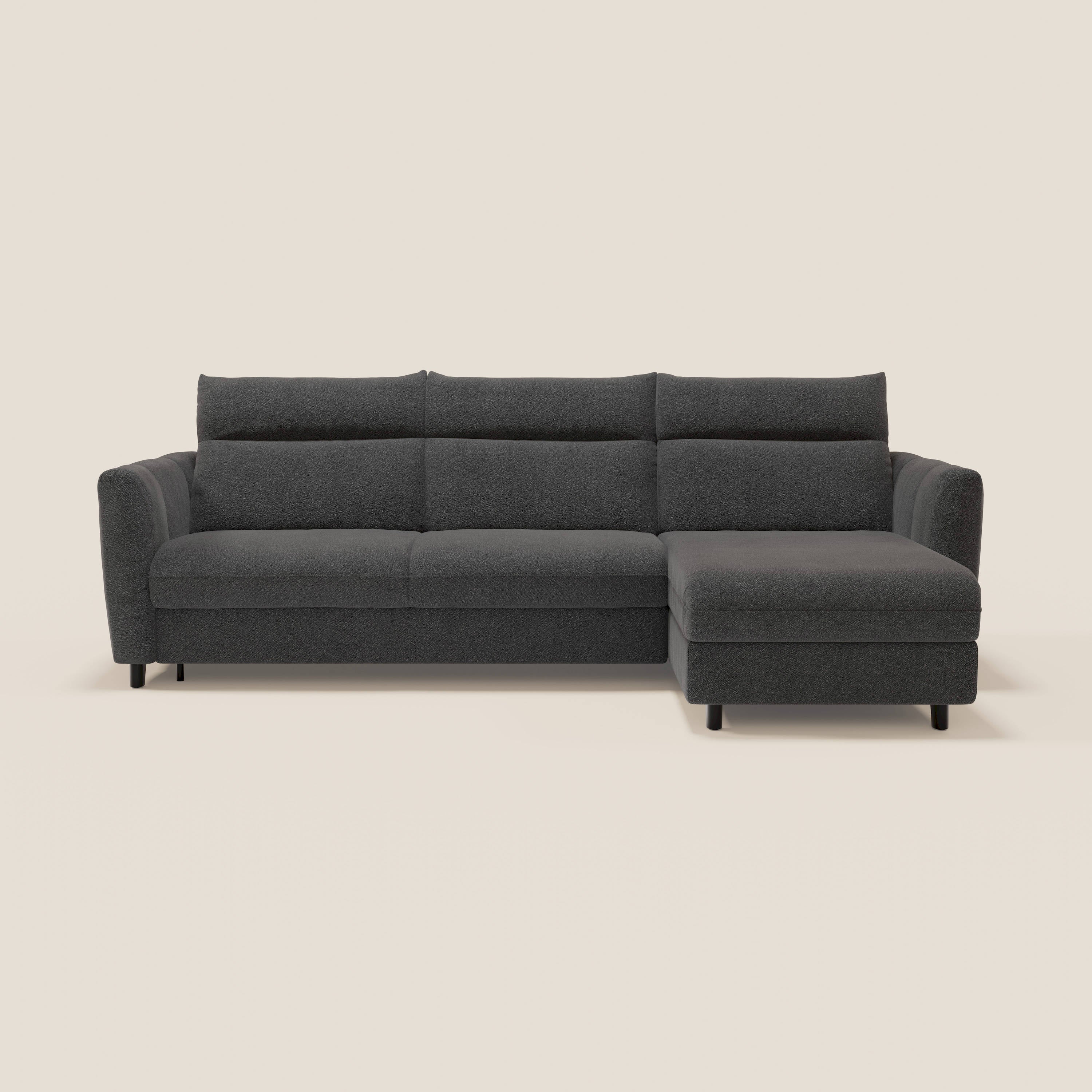 Peonia divano letto angolare con Penisola Contenitore - Materasso H18 cm in Bouclé Impermeabile T07 - divani.store