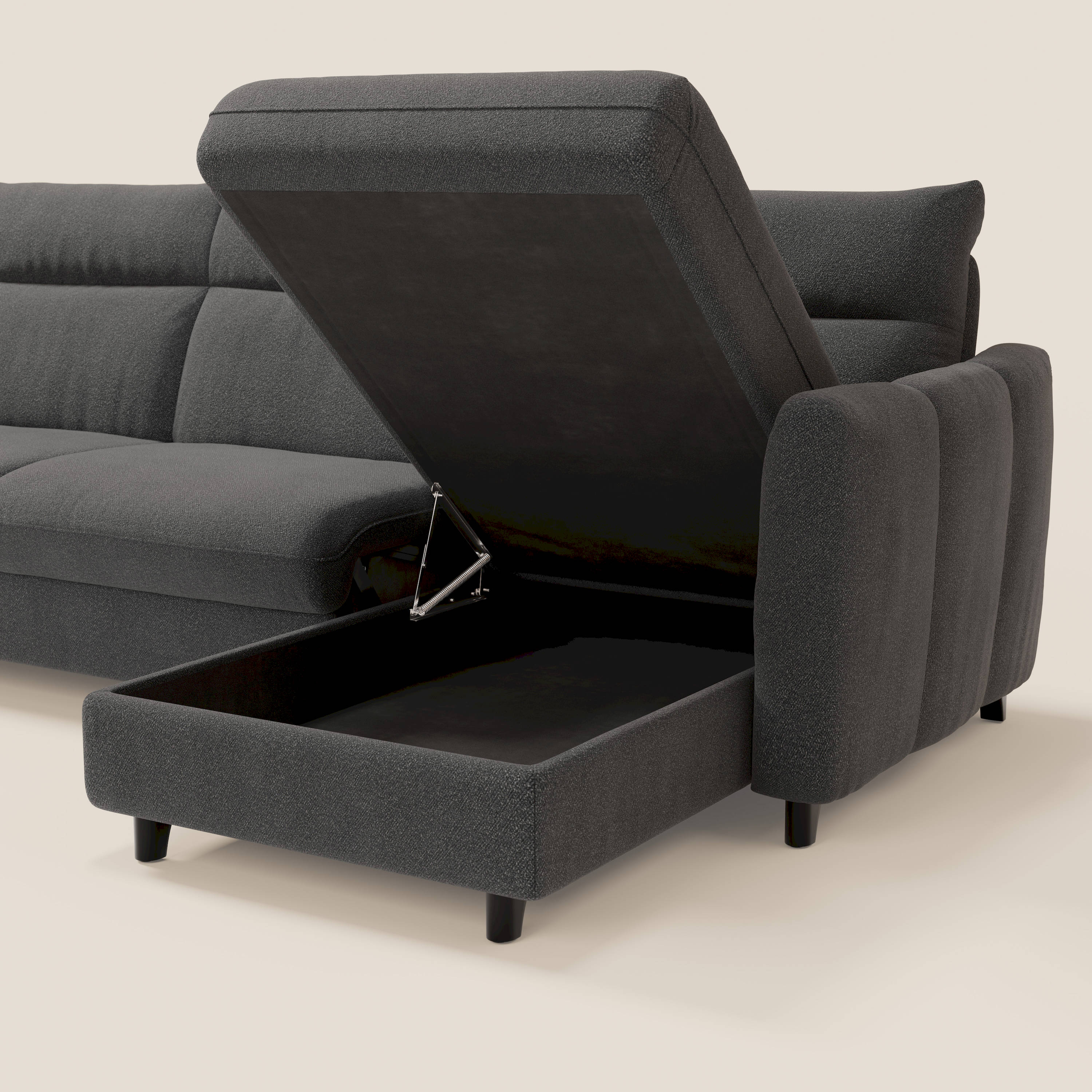 Peonia divano letto angolare con Penisola Contenitore - Materasso H18 cm in Bouclé Impermeabile T07 - divani.store