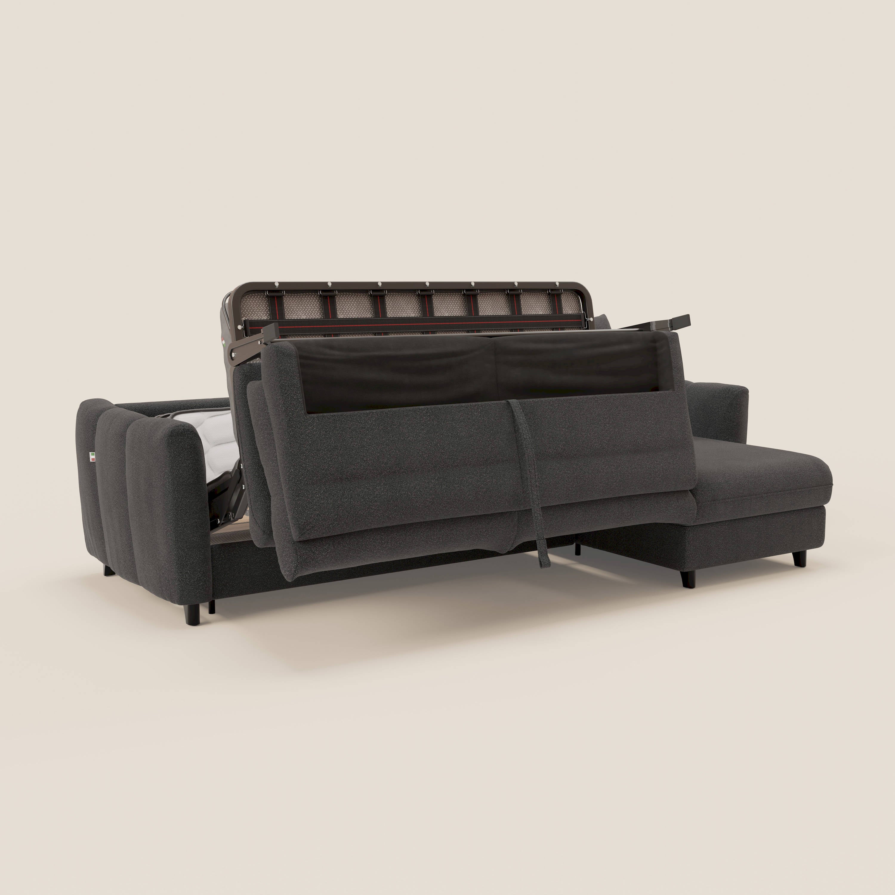 Peonia divano letto angolare con Penisola Contenitore - Materasso H18 cm in Bouclé Impermeabile T07 - divani.store