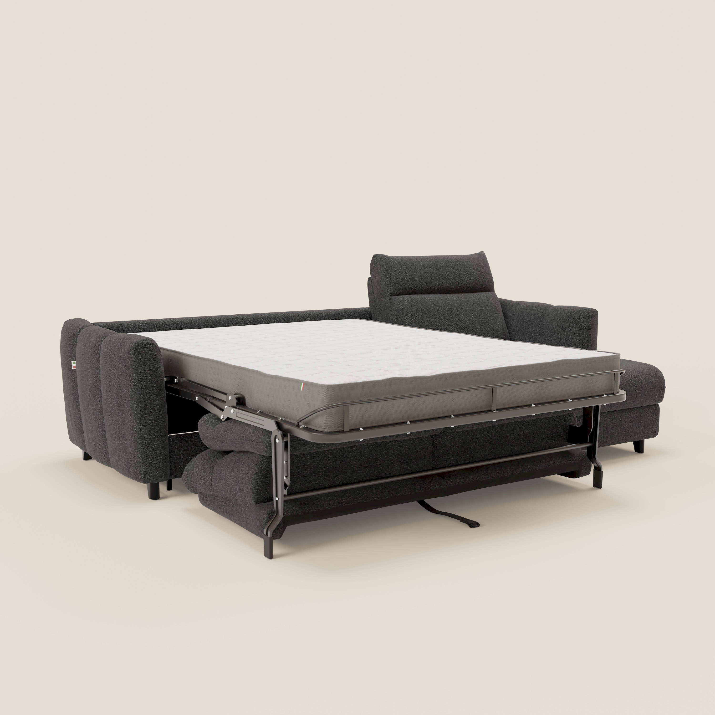 Peonia divano letto angolare con Penisola Contenitore - Materasso H18 cm in Bouclé Impermeabile T07 - divani.store