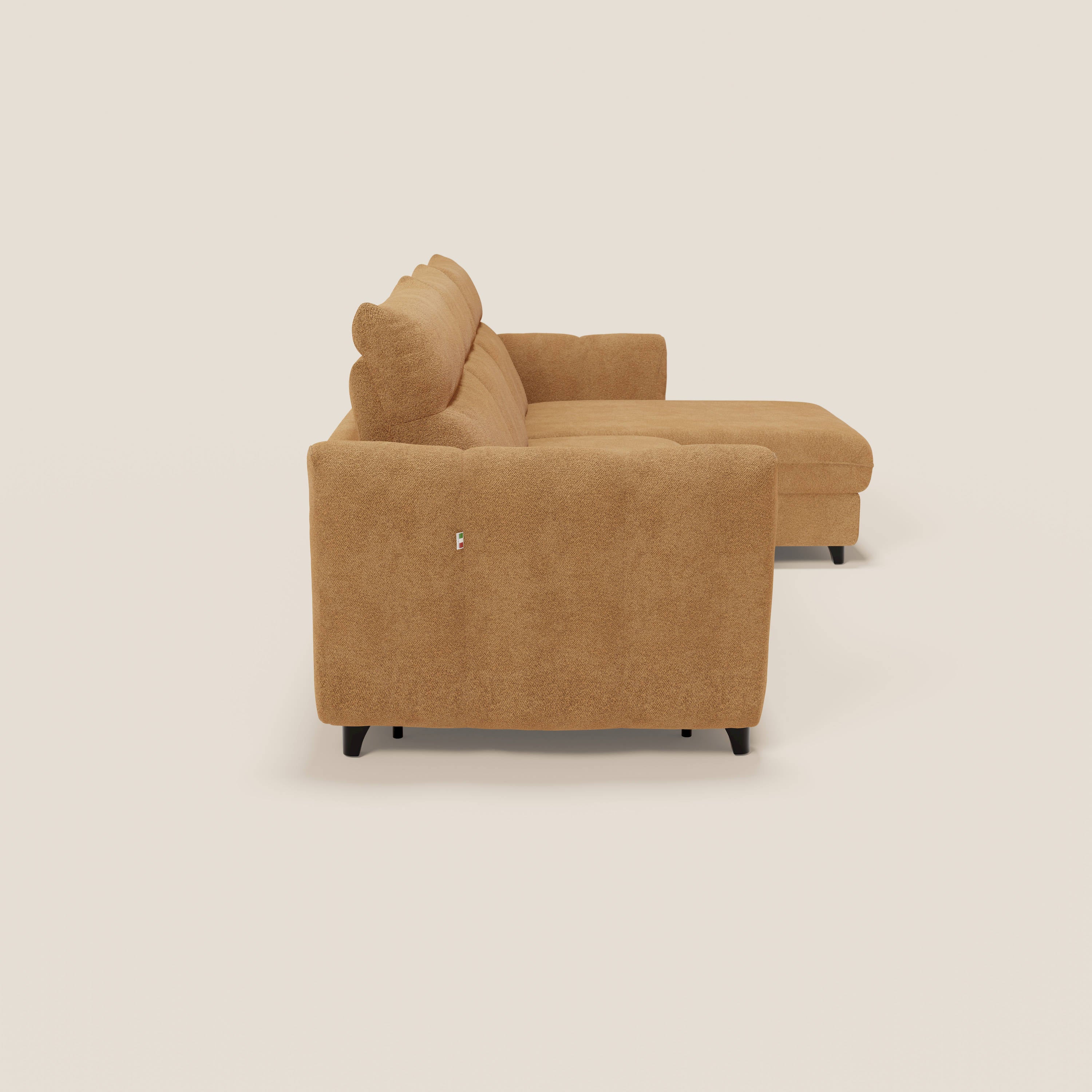 Peonia divano letto angolare con Penisola Contenitore - Materasso H18 cm in Bouclé Impermeabile T07 - divani.store