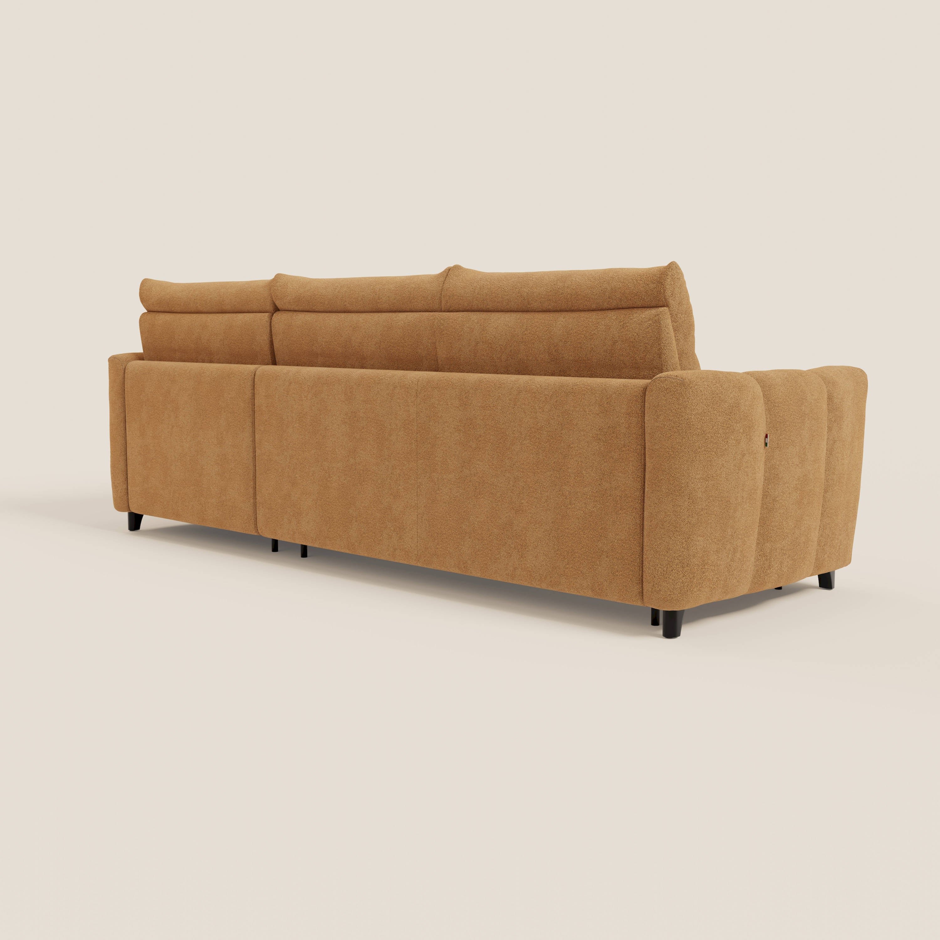 Peonia divano letto angolare con Penisola Contenitore - Materasso H18 cm in Bouclé Impermeabile T07 - divani.store