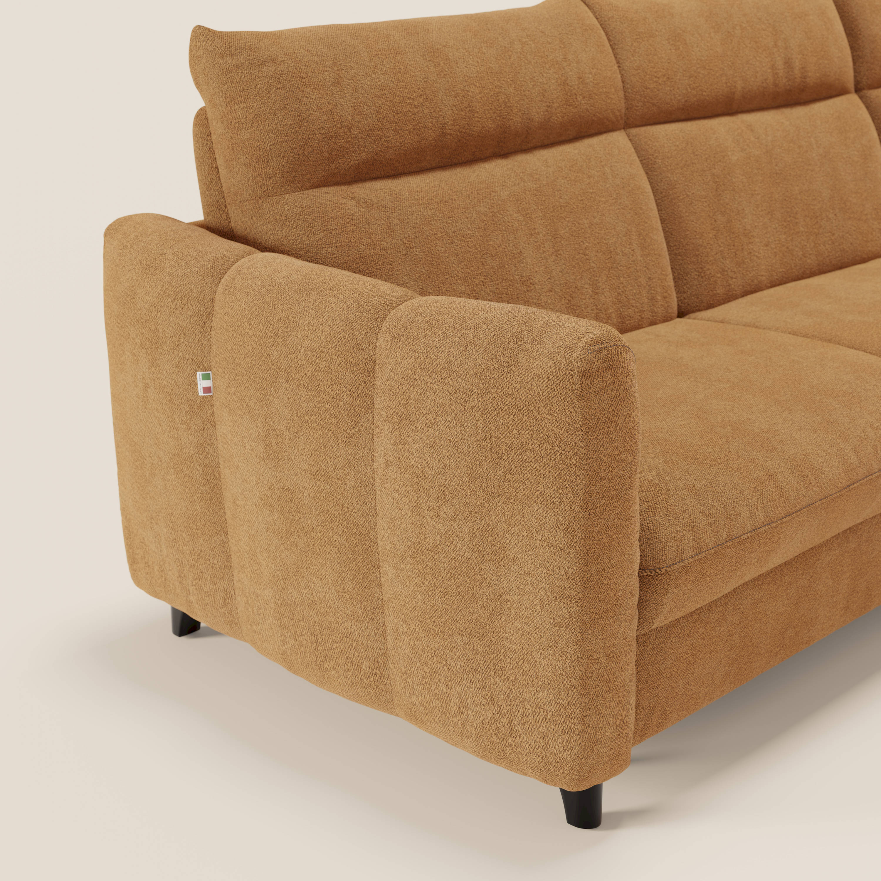 Peonia divano letto angolare con Penisola Contenitore - Materasso H18 cm in Bouclé Impermeabile T07 - divani.store