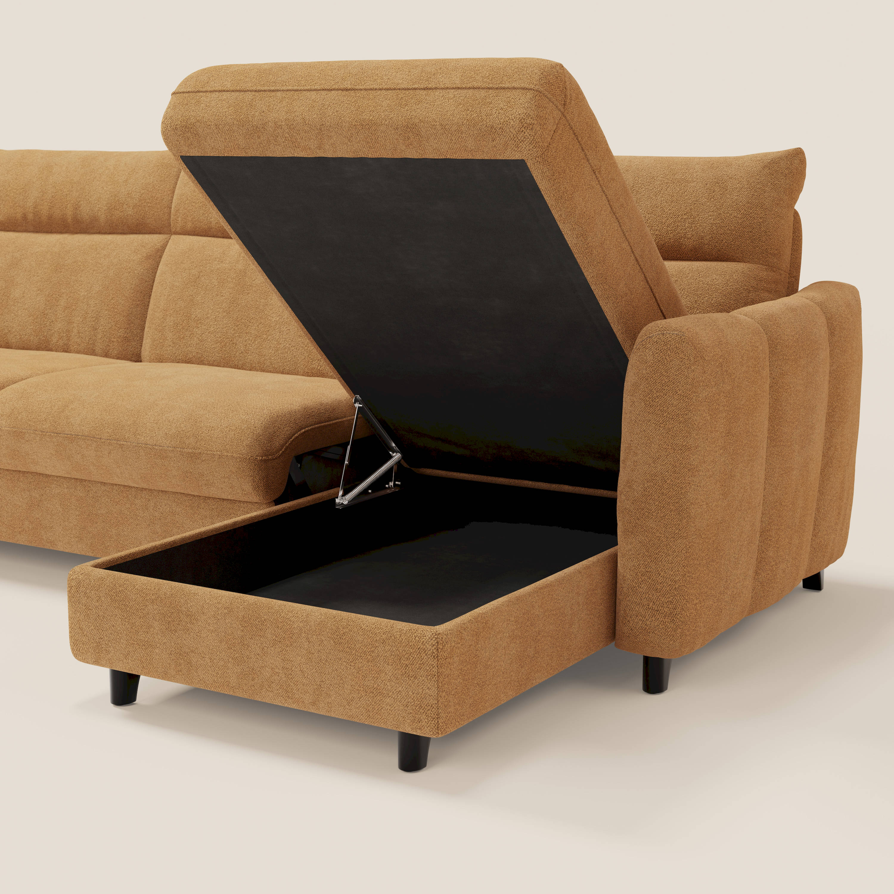 Peonia divano letto angolare con Penisola Contenitore - Materasso H18 cm in Bouclé Impermeabile T07 - divani.store