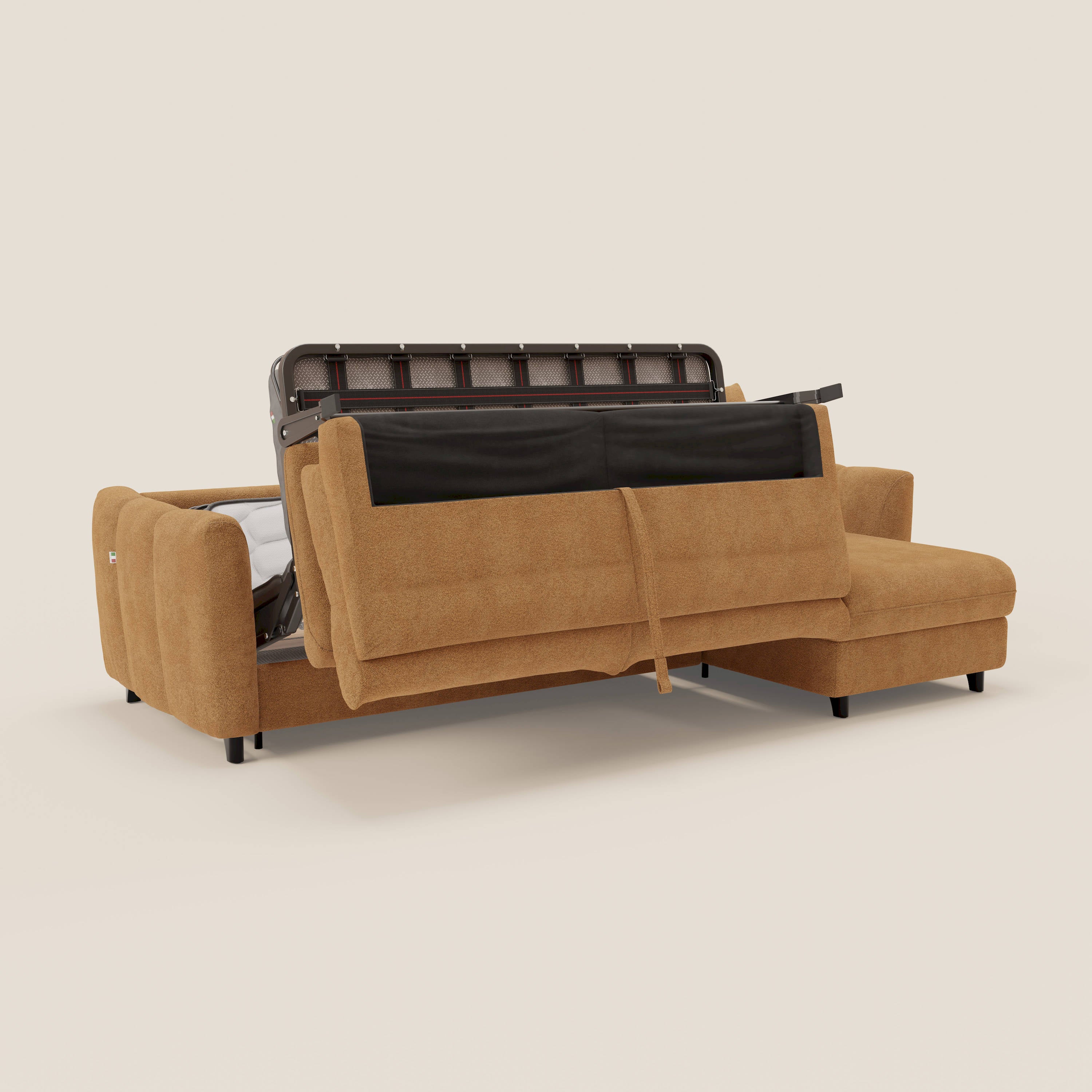 Peonia divano letto angolare con Penisola Contenitore - Materasso H18 cm in Bouclé Impermeabile T07 - divani.store