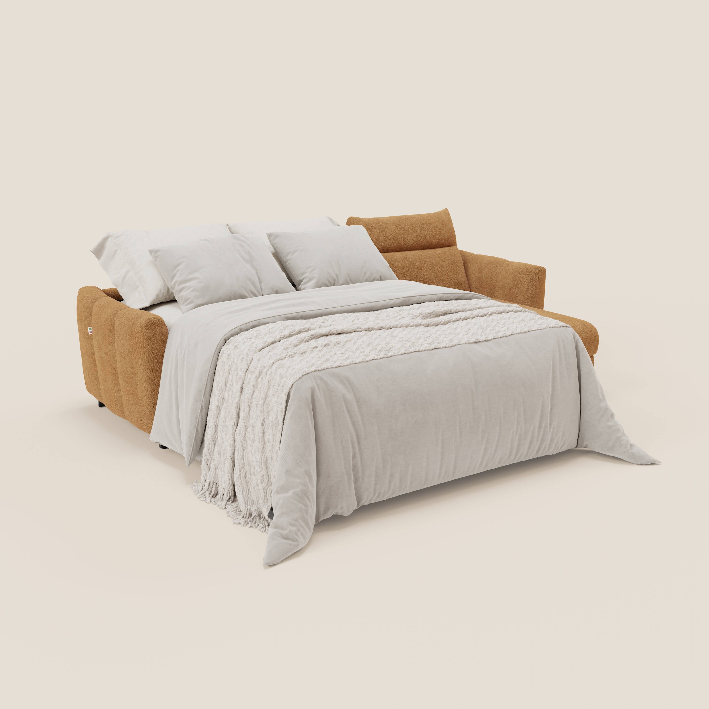 Peonia divano letto angolare con Penisola Contenitore - Materasso H18 cm in Bouclé Impermeabile T07 - divani.store