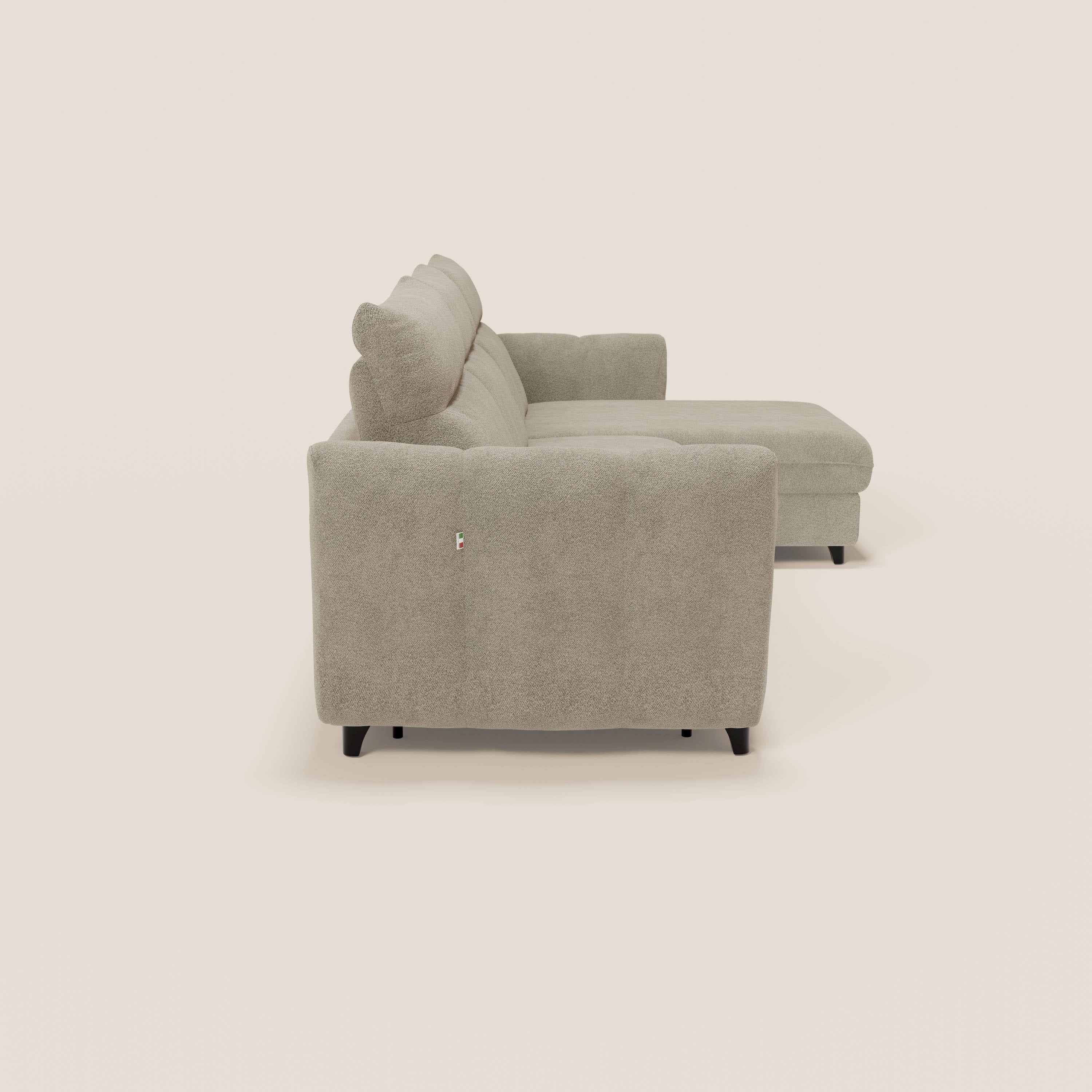 Peonia divano letto angolare con Penisola Contenitore - Materasso H18 cm in Bouclé Impermeabile T07 - divani.store