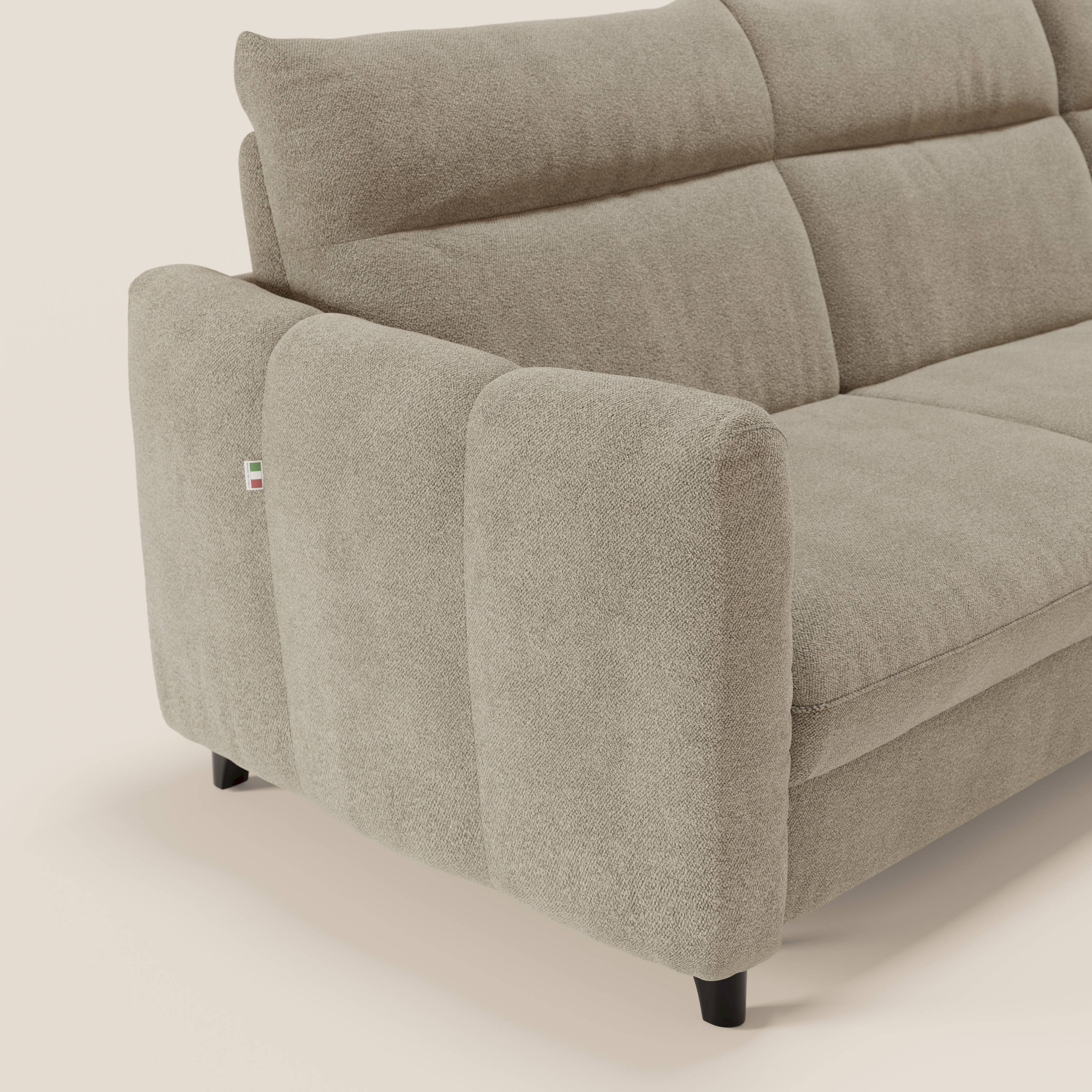 Peonia divano letto angolare con Penisola Contenitore - Materasso H18 cm in Bouclé Impermeabile T07 - divani.store