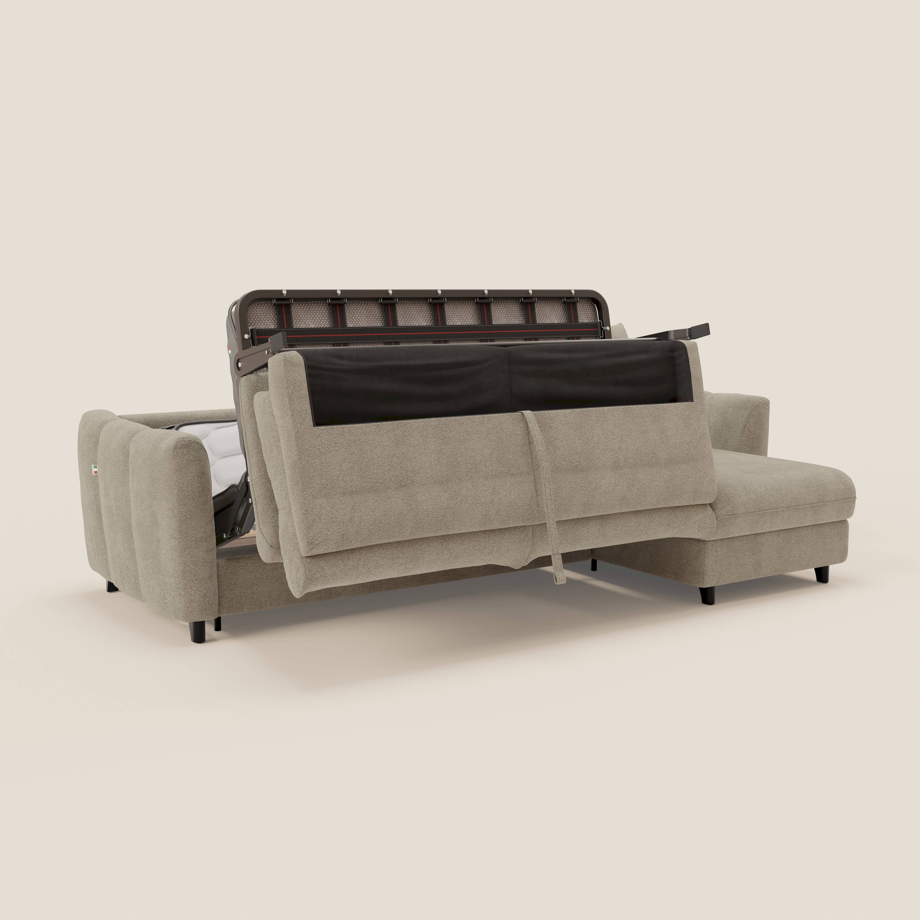 Peonia divano letto angolare con Penisola Contenitore - Materasso H18 cm in Bouclé Impermeabile T07 - divani.store