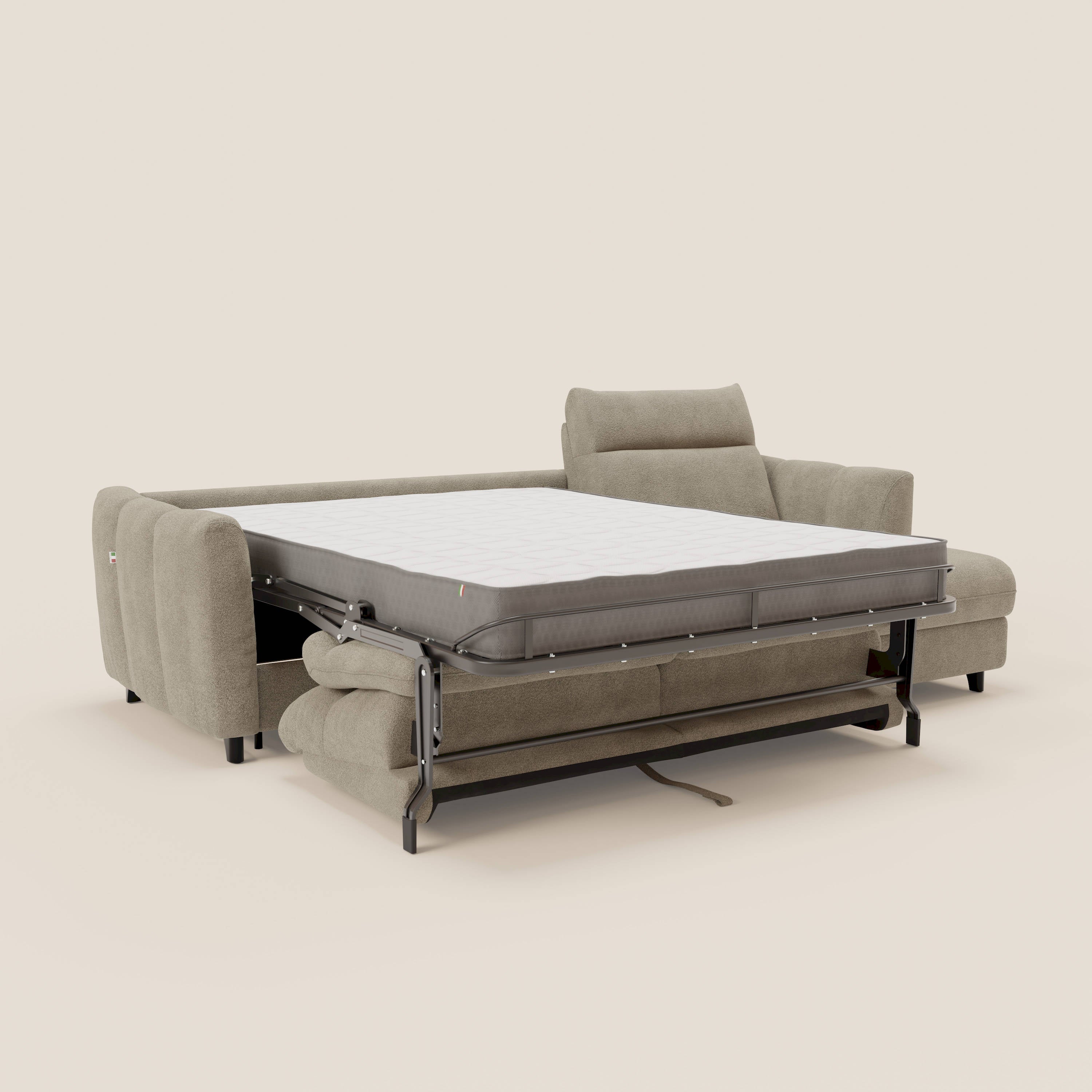 Peonia divano letto angolare con Penisola Contenitore - Materasso H18 cm in Bouclé Impermeabile T07 - divani.store