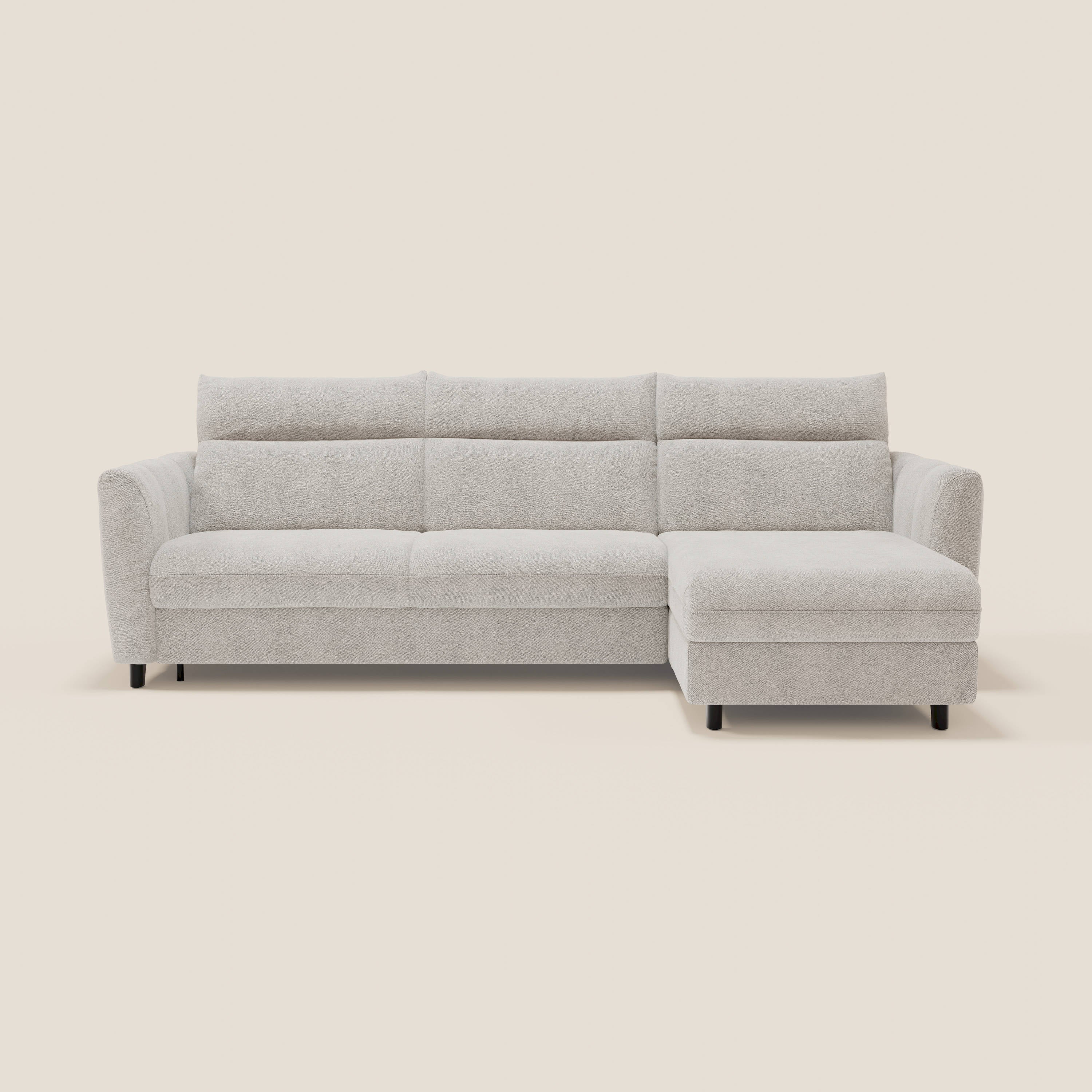 Peonia divano letto angolare con Penisola Contenitore - Materasso H18 cm in Bouclé Impermeabile T07 - divani.store