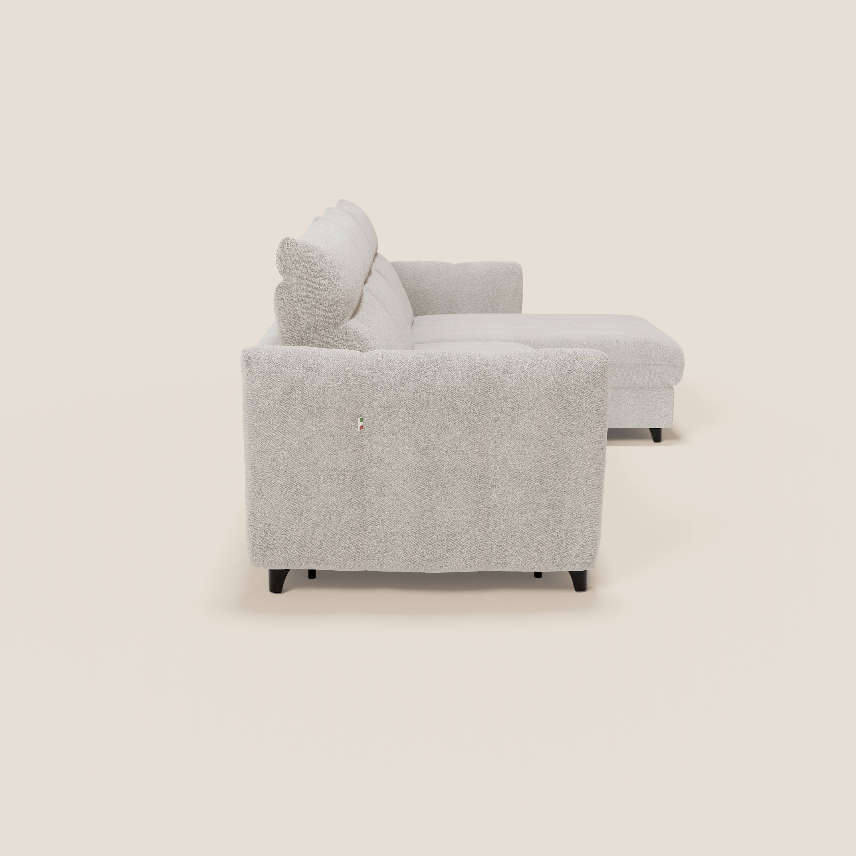 Peonia divano letto angolare con Penisola Contenitore - Materasso H18 cm in Bouclé Impermeabile T07 - divani.store