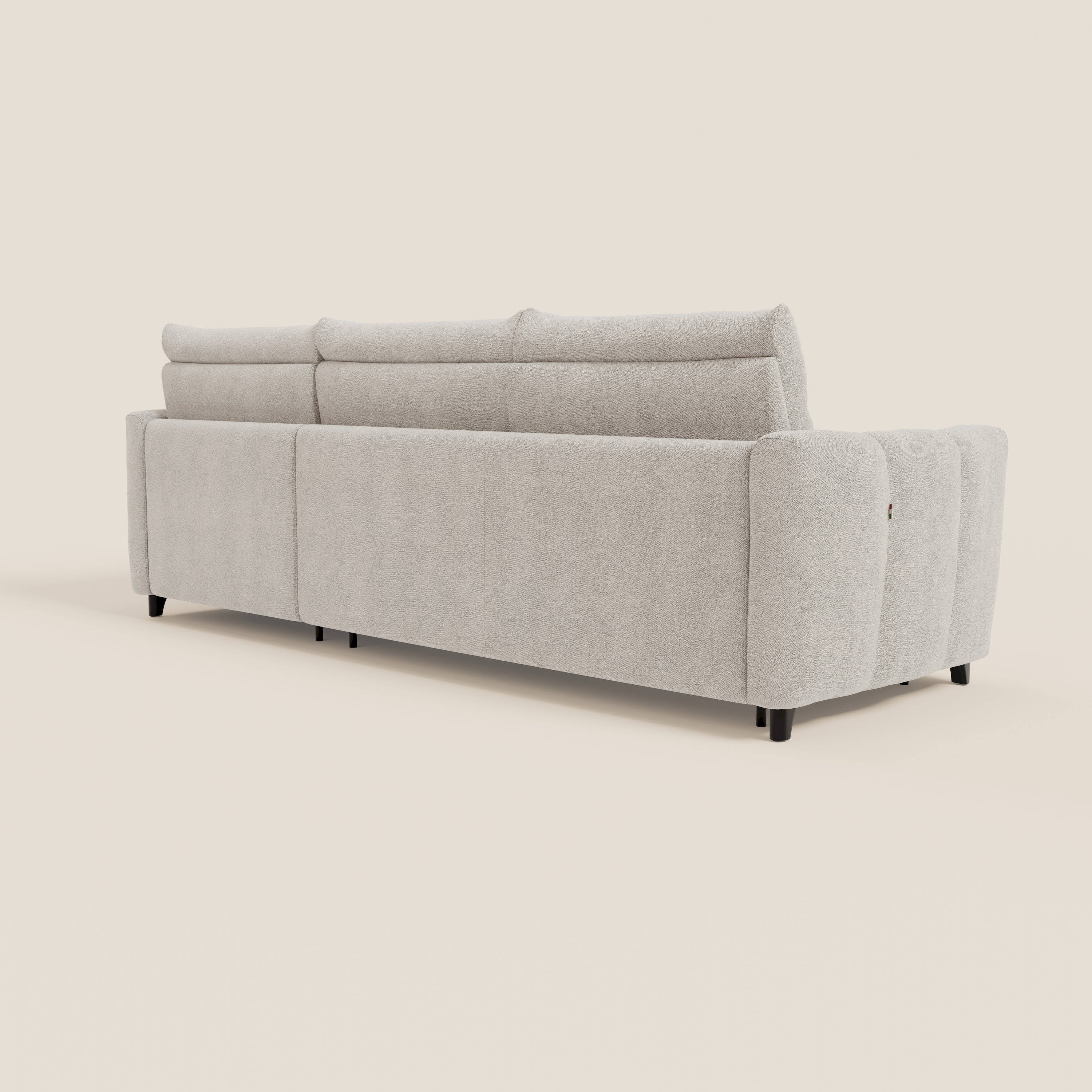 Peonia divano letto angolare con Penisola Contenitore - Materasso H18 cm in Bouclé Impermeabile T07 - divani.store