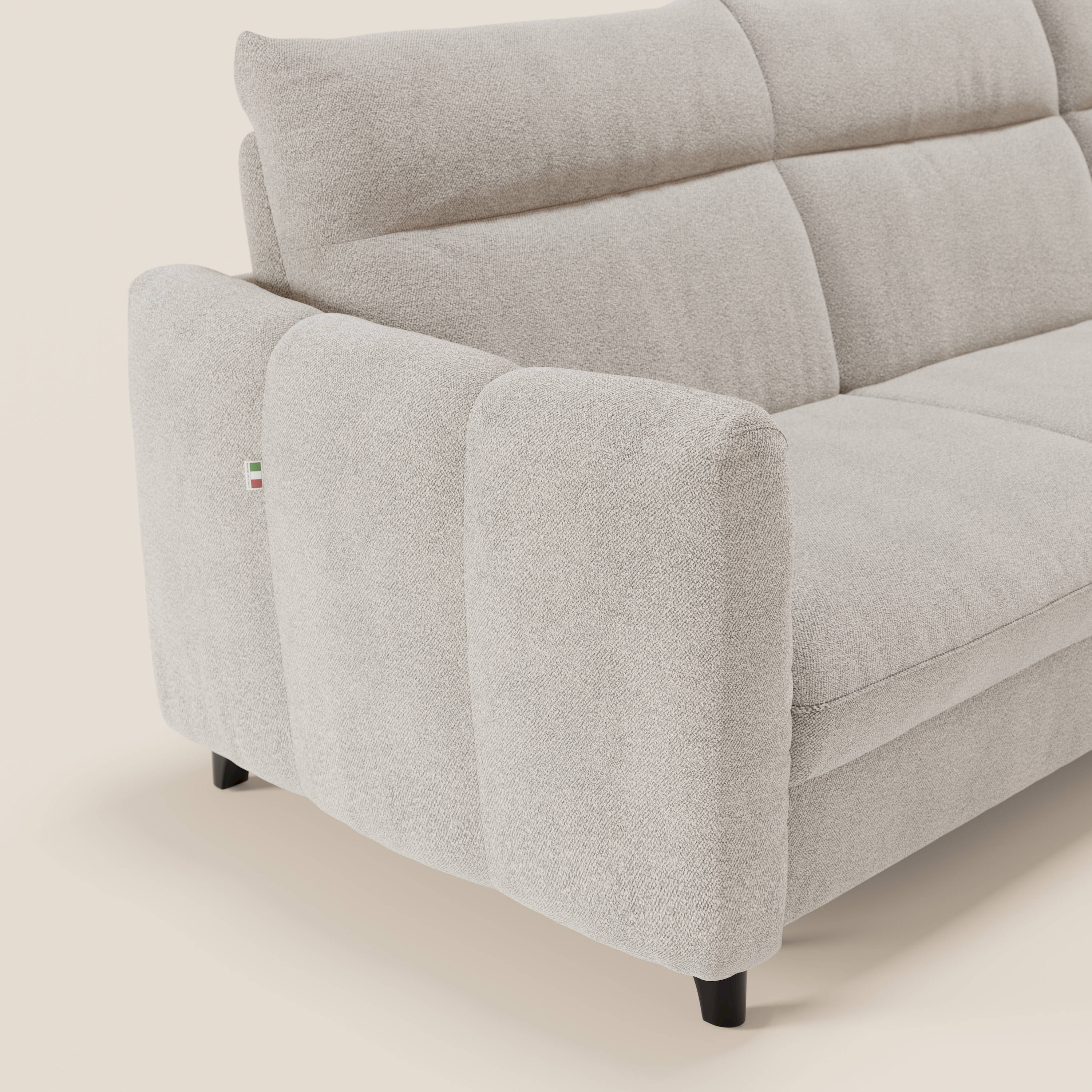 Peonia divano letto angolare con Penisola Contenitore - Materasso H18 cm in Bouclé Impermeabile T07 - divani.store