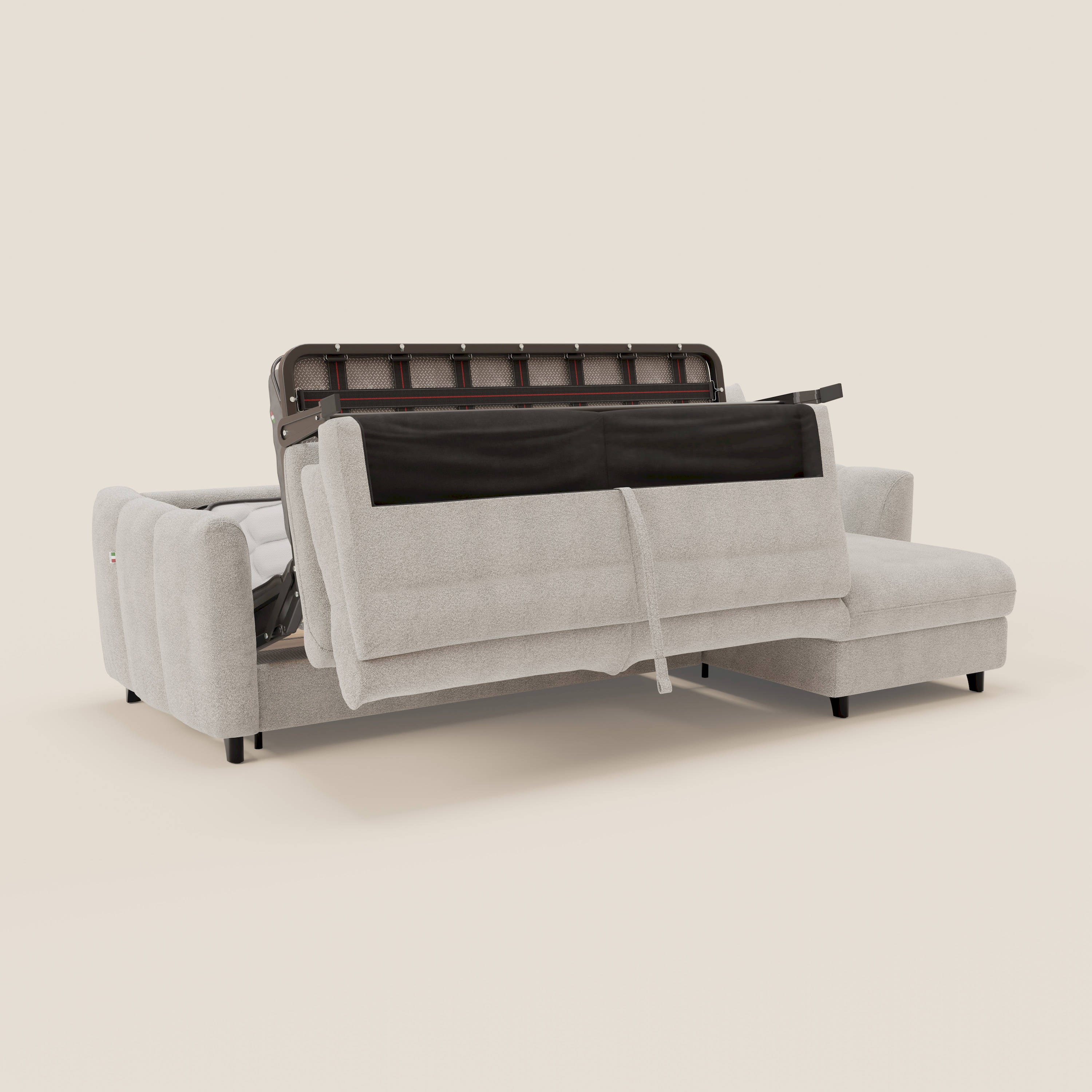 Peonia divano letto angolare con Penisola Contenitore - Materasso H18 cm in Bouclé Impermeabile T07 - divani.store