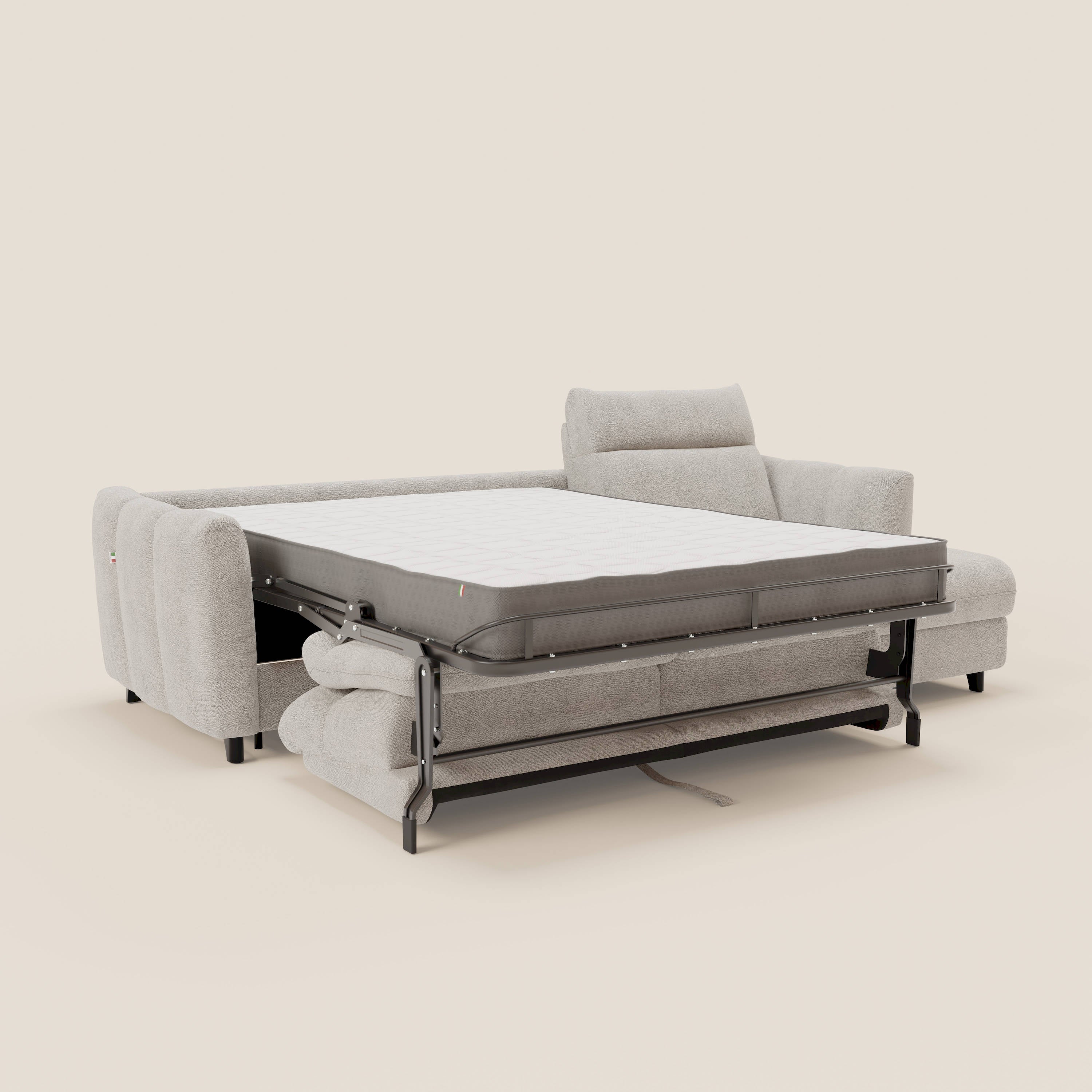 Peonia divano letto angolare con Penisola Contenitore - Materasso H18 cm in Bouclé Impermeabile T07 - divani.store