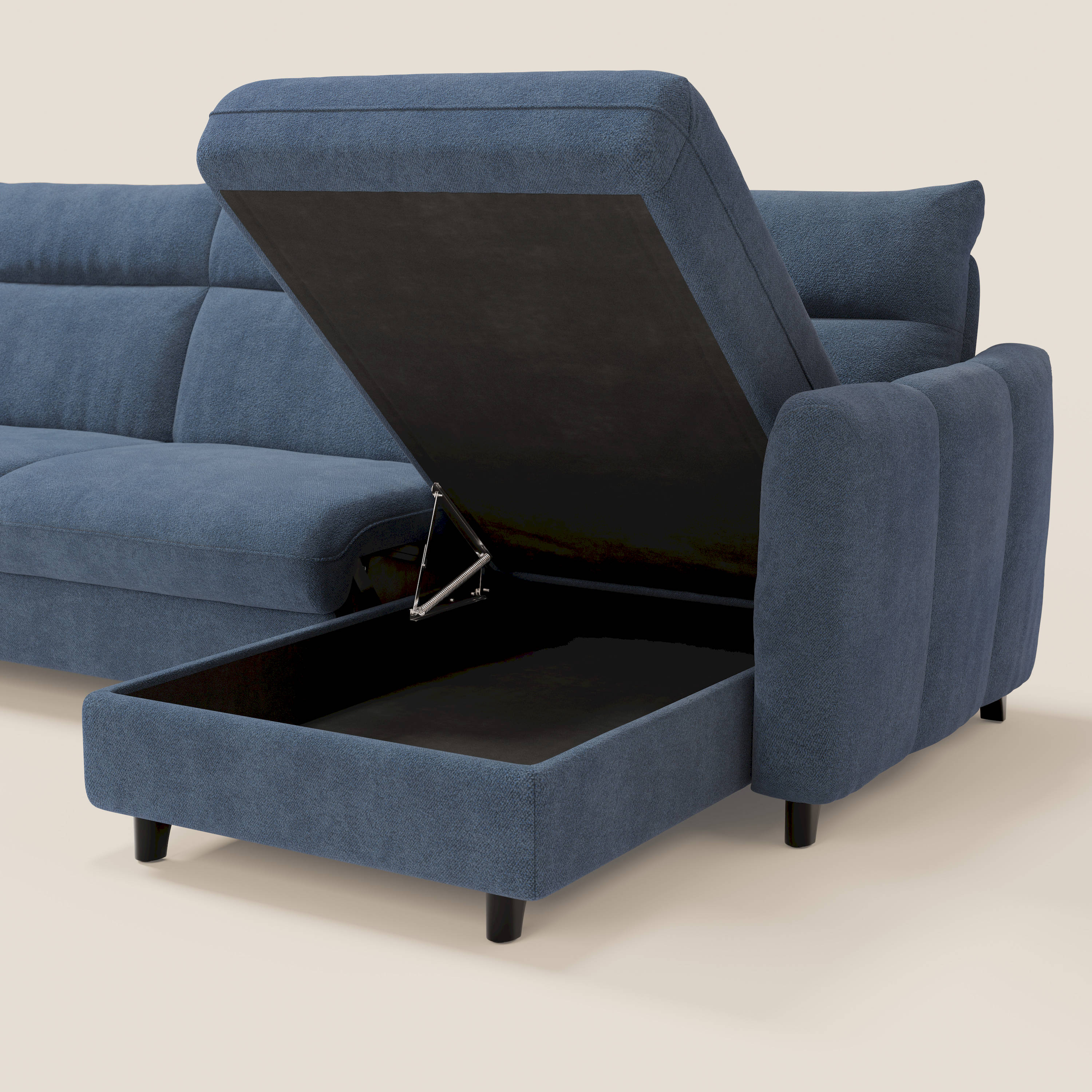 Peonia divano letto angolare con Penisola Contenitore - Materasso H18 cm in Bouclé Impermeabile T07 - divani.store