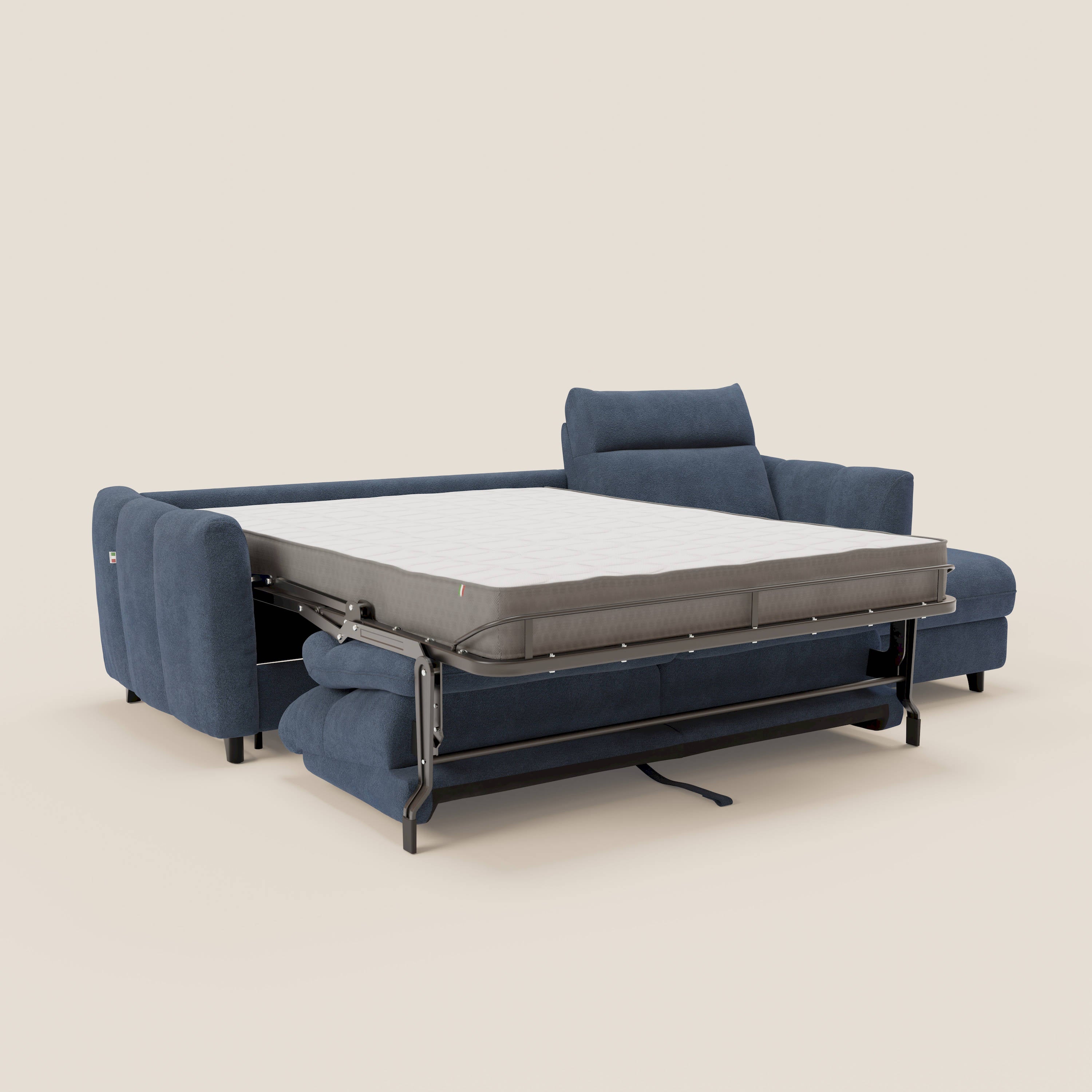 Peonia divano letto angolare con Penisola Contenitore - Materasso H18 cm in Bouclé Impermeabile T07 - divani.store