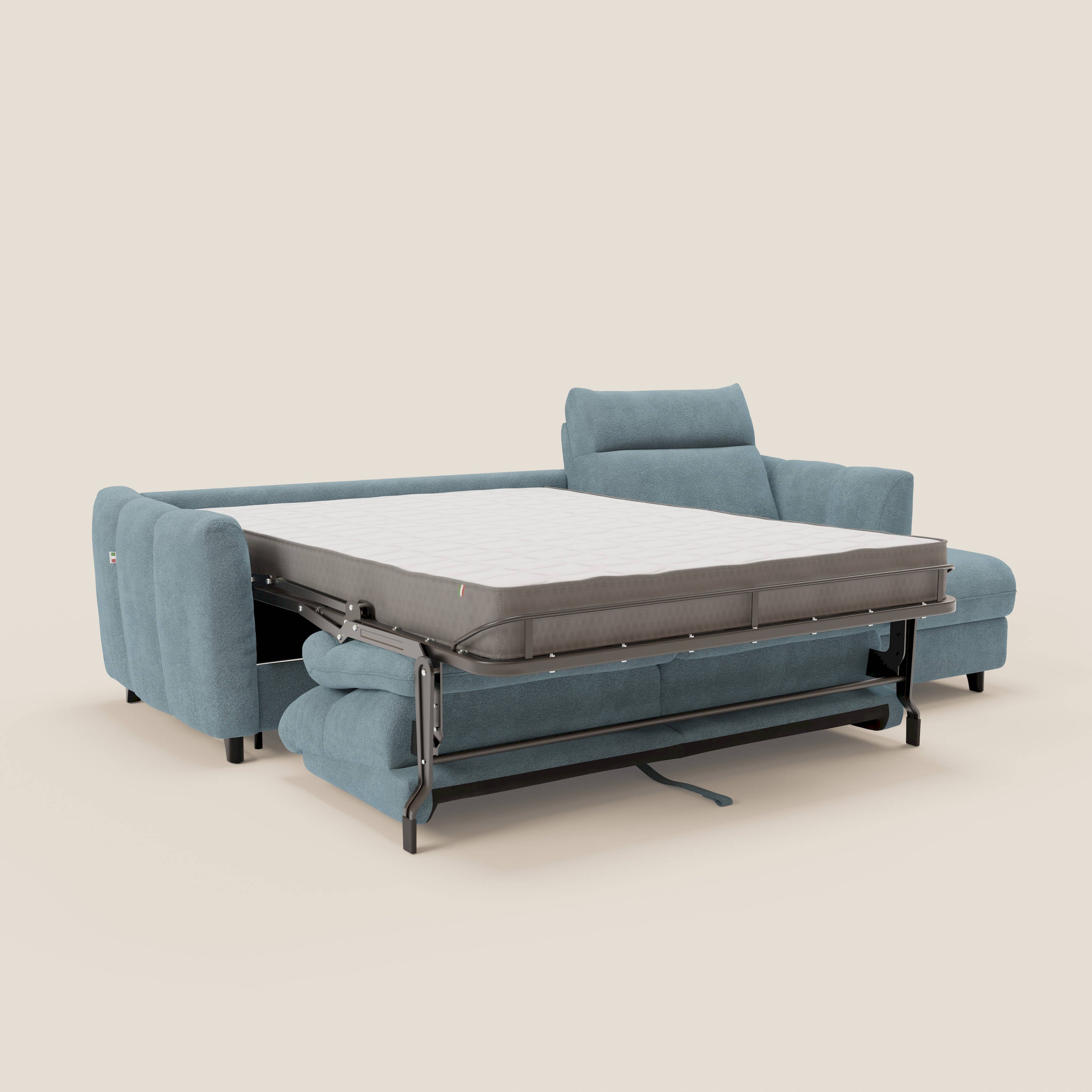 Peonia divano letto angolare con Penisola Contenitore - Materasso H18 cm in Bouclé Impermeabile T07 - divani.store