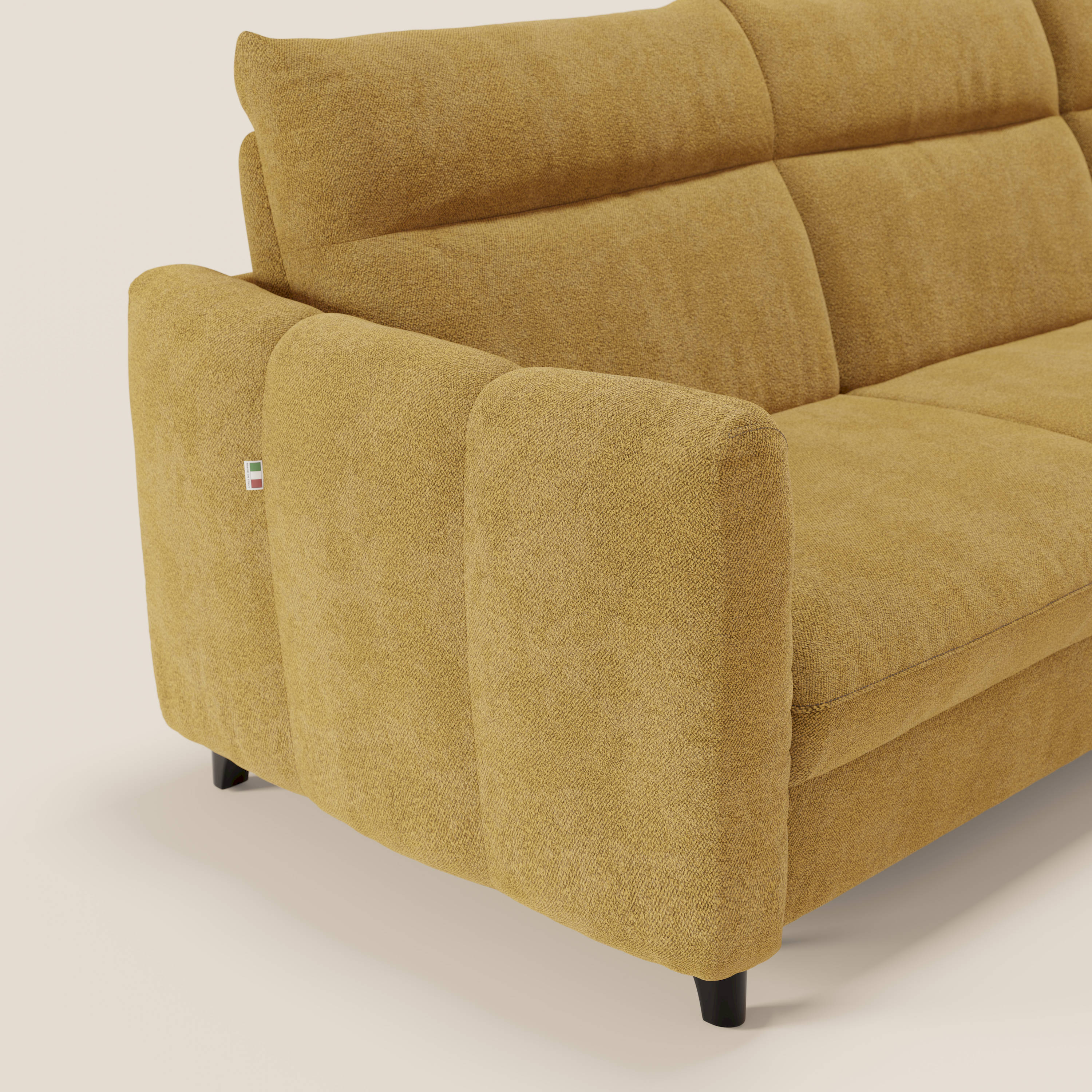 Peonia divano letto angolare con Penisola Contenitore - Materasso H18 cm in Bouclé Impermeabile T07 - divani.store