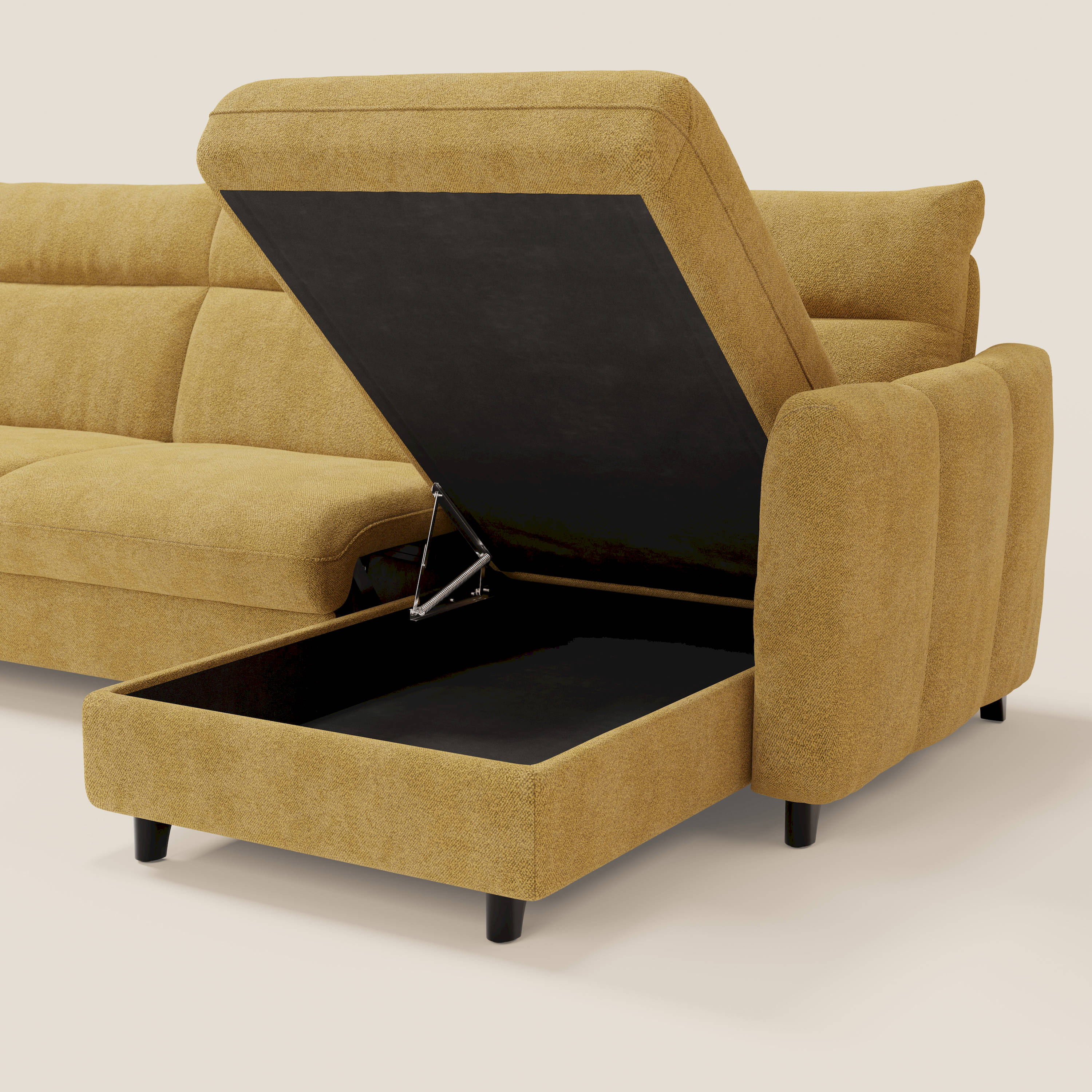 Peonia divano letto angolare con Penisola Contenitore - Materasso H18 cm in Bouclé Impermeabile T07 - divani.store