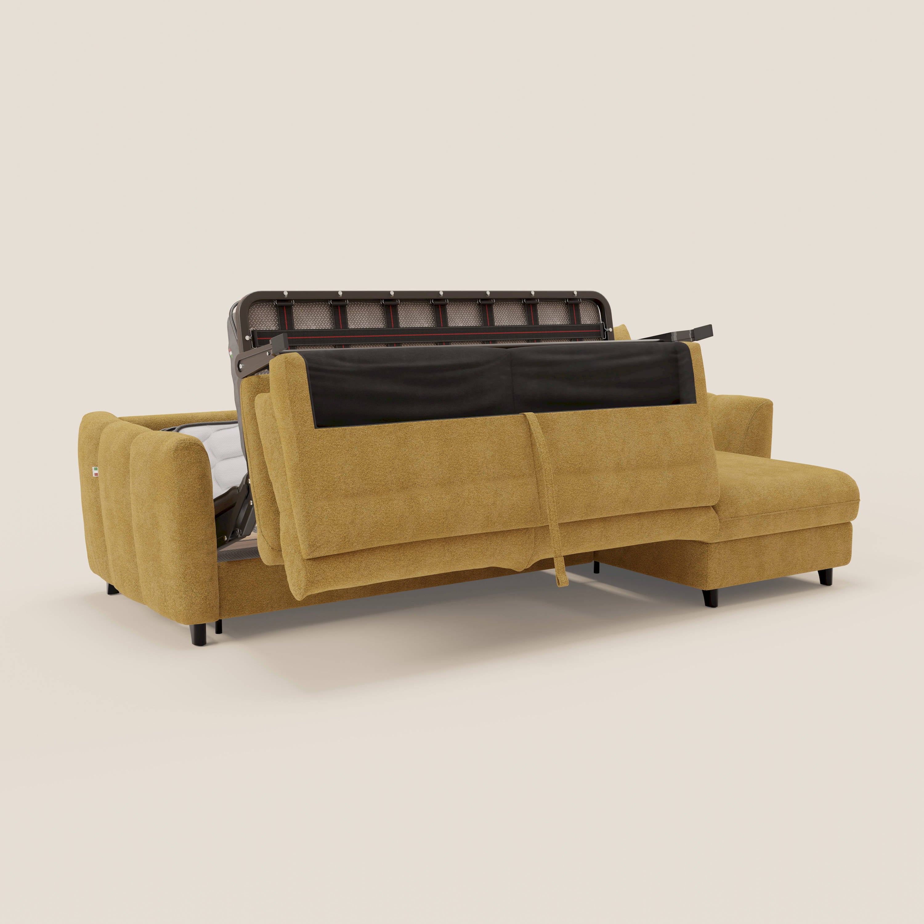 Peonia divano letto angolare con Penisola Contenitore - Materasso H18 cm in Bouclé Impermeabile T07 - divani.store