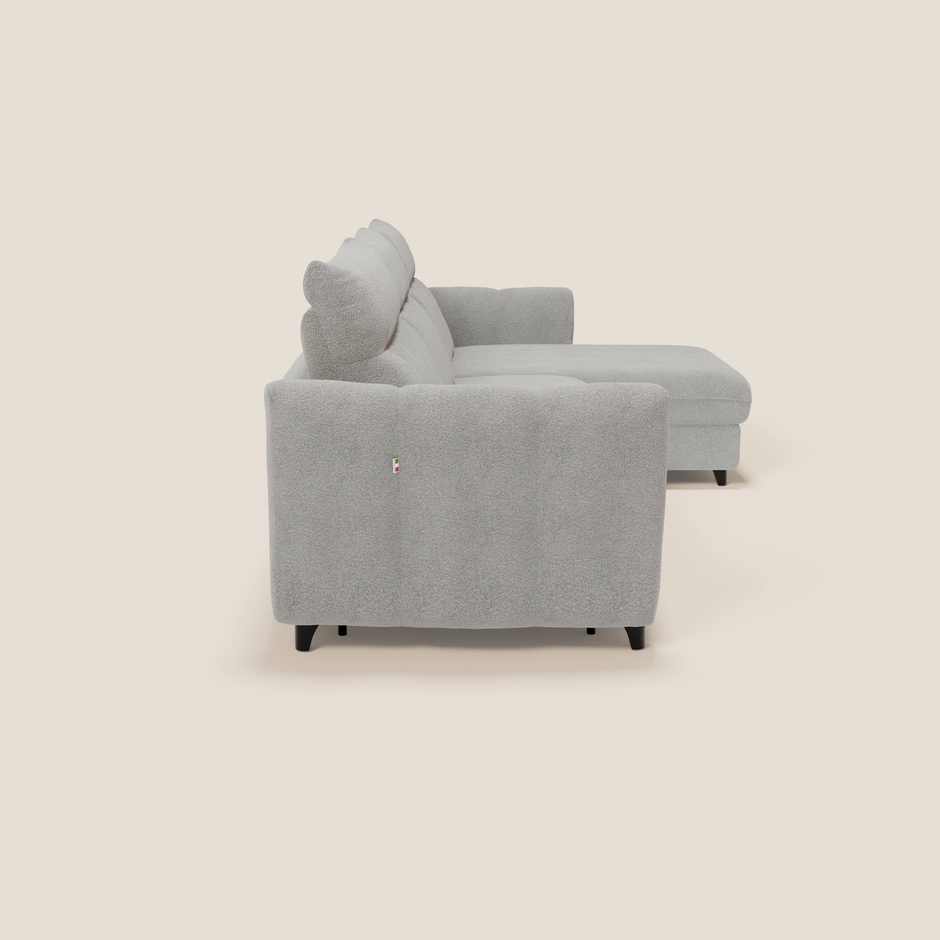 Peonia divano letto angolare con Penisola Contenitore - Materasso H18 cm in Bouclé Impermeabile T07 - divani.store