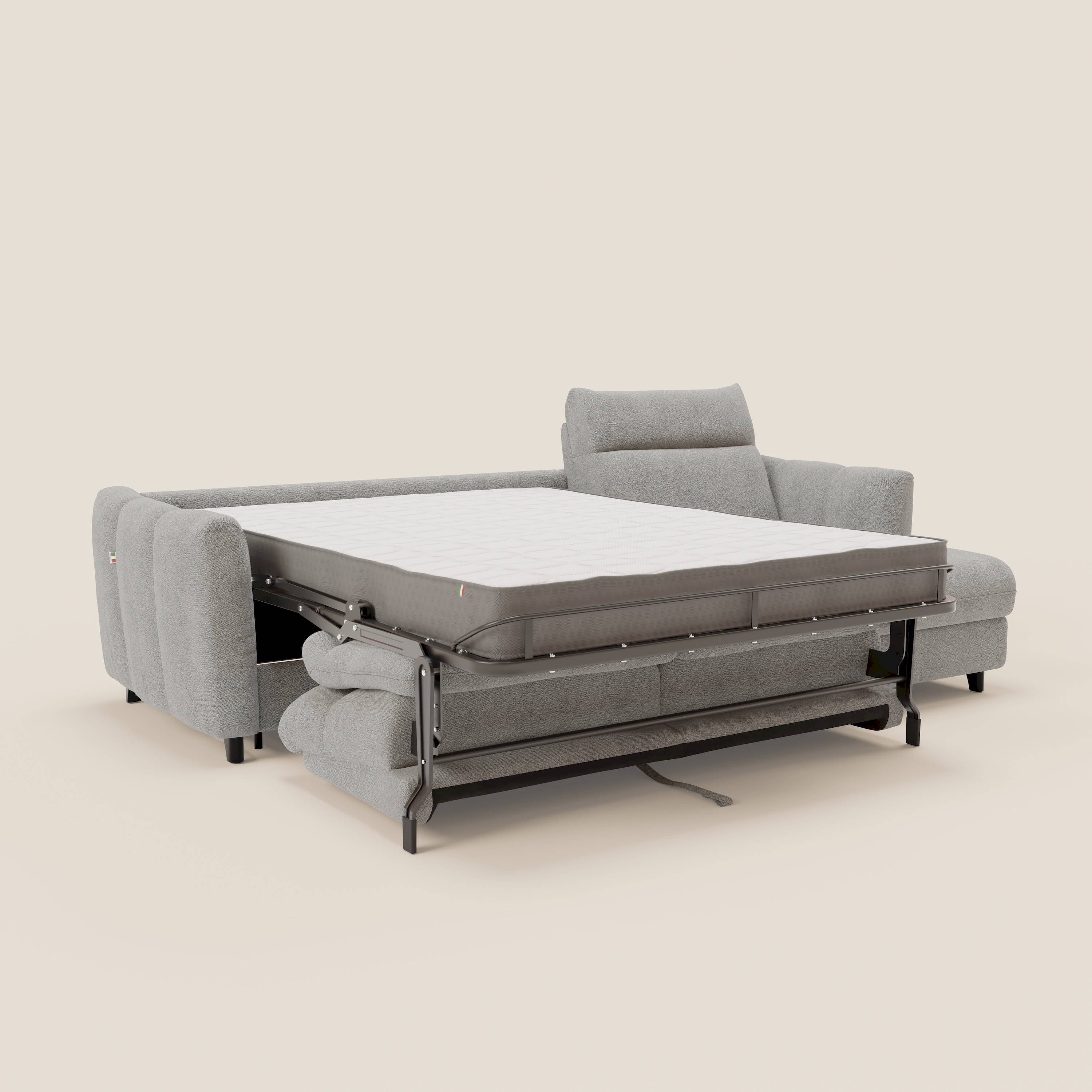 Peonia divano letto angolare con Penisola Contenitore - Materasso H18 cm in Bouclé Impermeabile T07 - divani.store