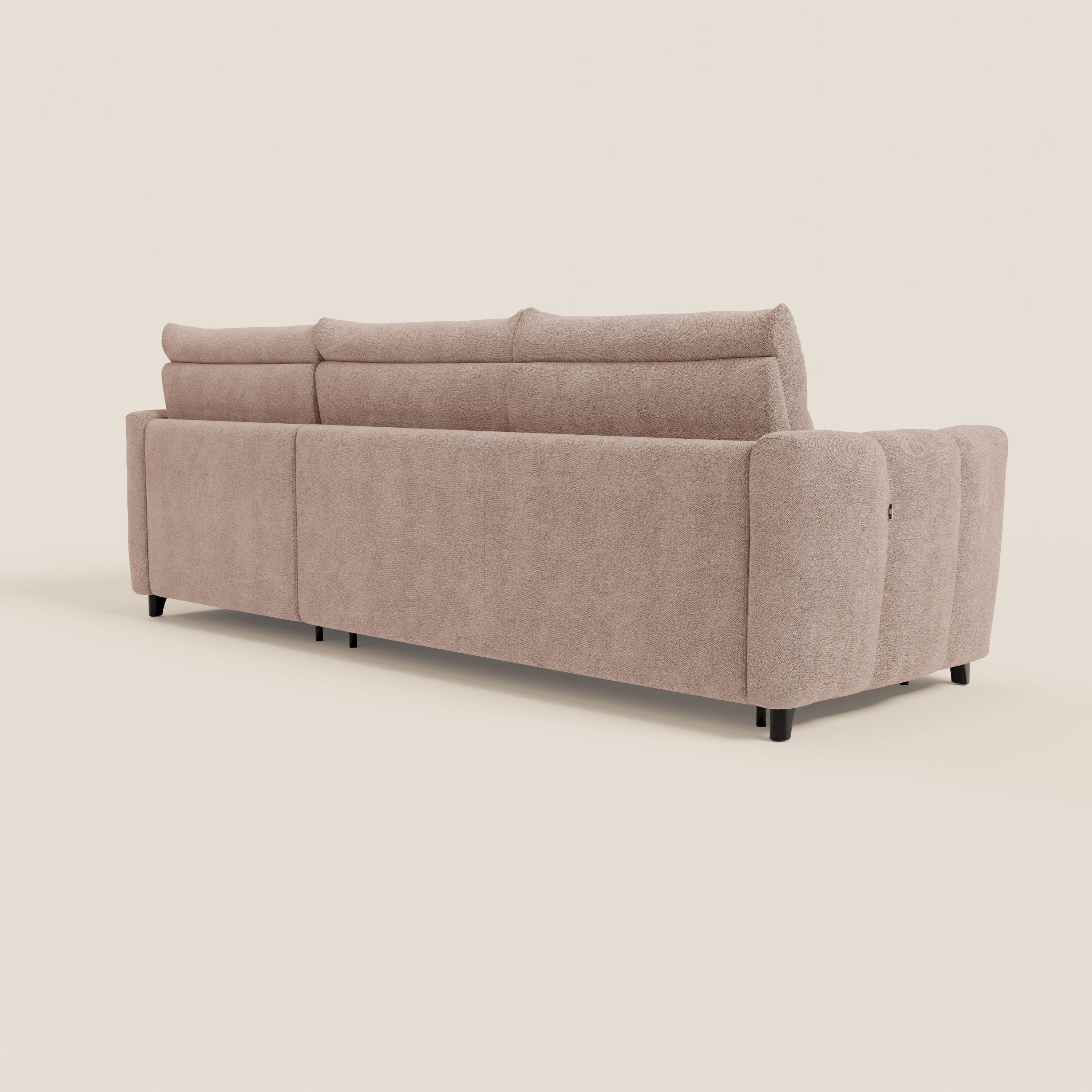 Peonia divano letto angolare con Penisola Contenitore - Materasso H18 cm in Bouclé Impermeabile T07 - divani.store