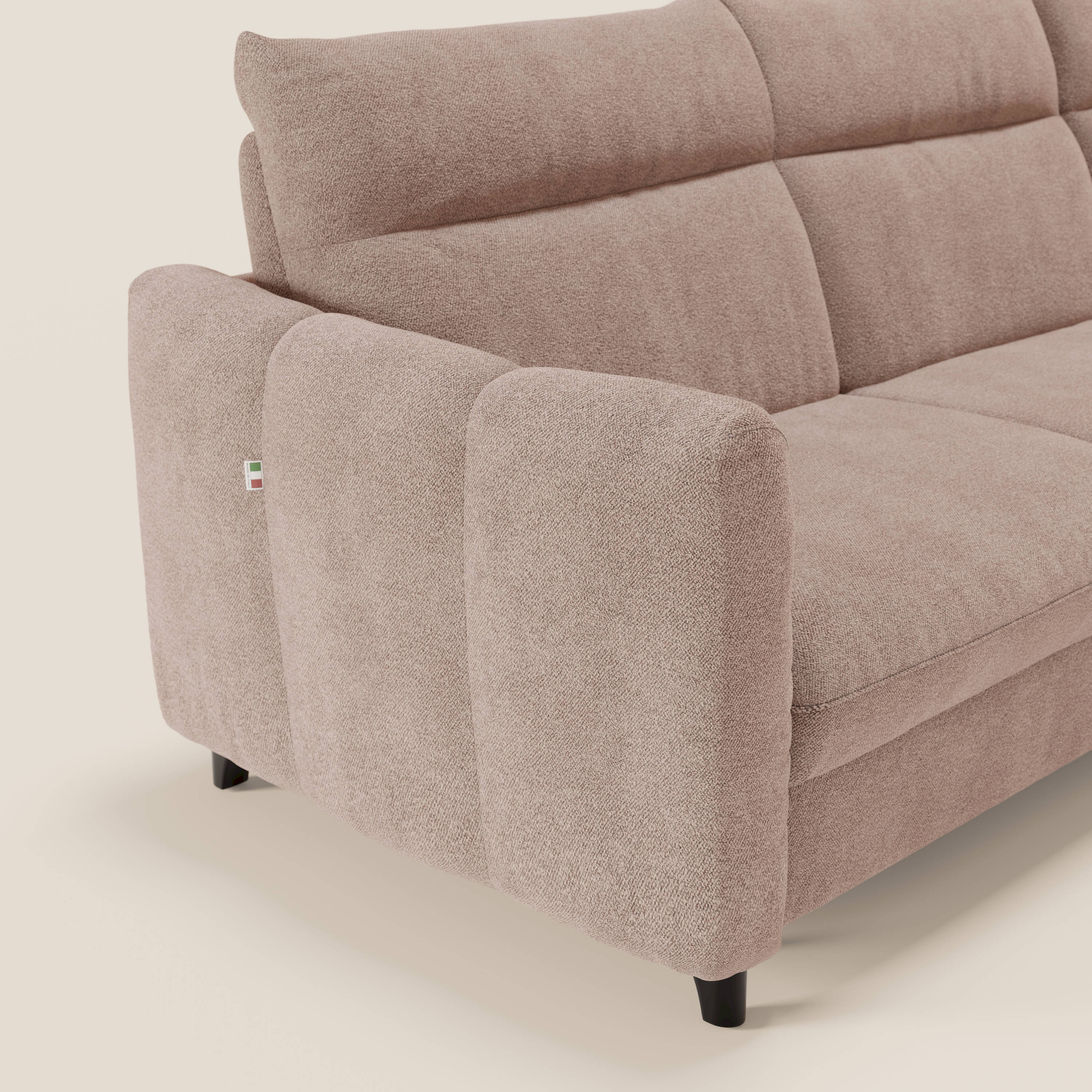 Peonia divano letto angolare con Penisola Contenitore - Materasso H18 cm in Bouclé Impermeabile T07 - divani.store