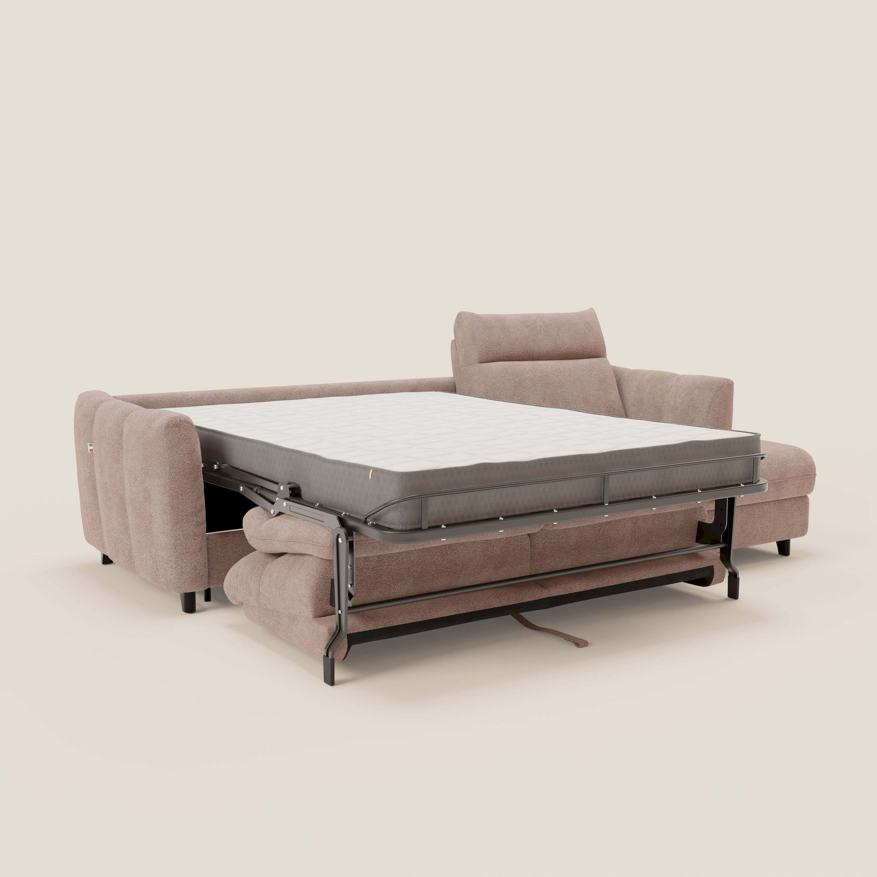 Peonia divano letto angolare con Penisola Contenitore - Materasso H18 cm in Bouclé Impermeabile T07 - divani.store