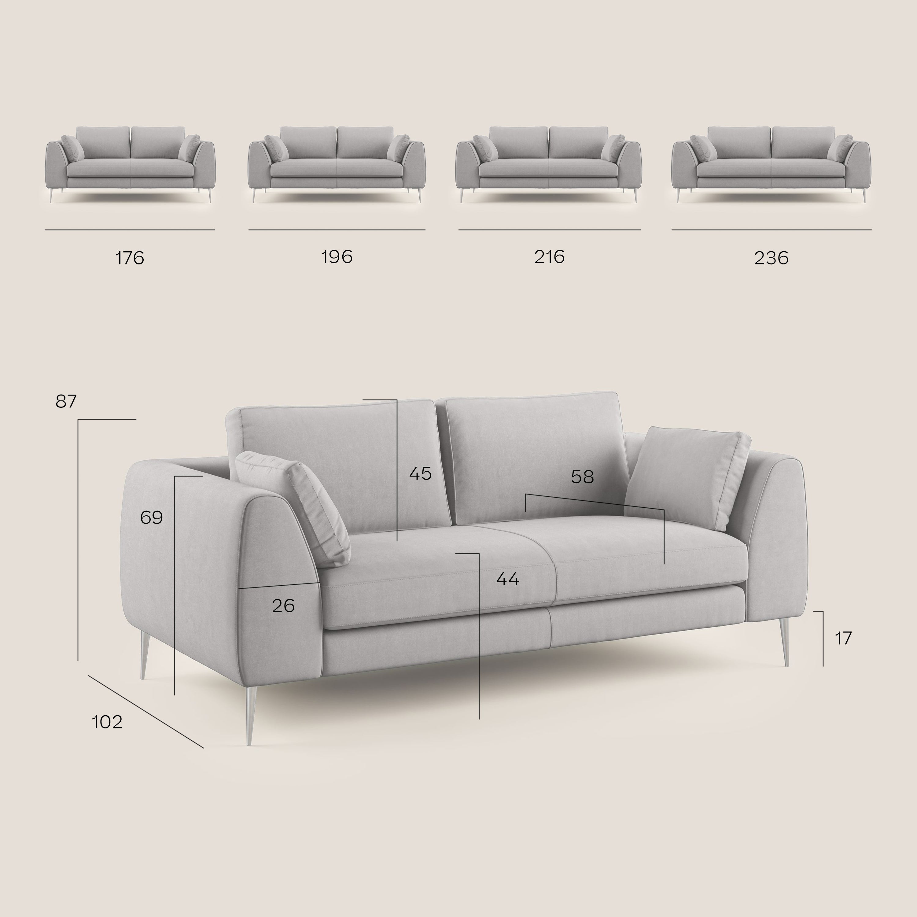 Plano divano moderno in microfibra tecnica smacchiabile T11 beige - divani.store