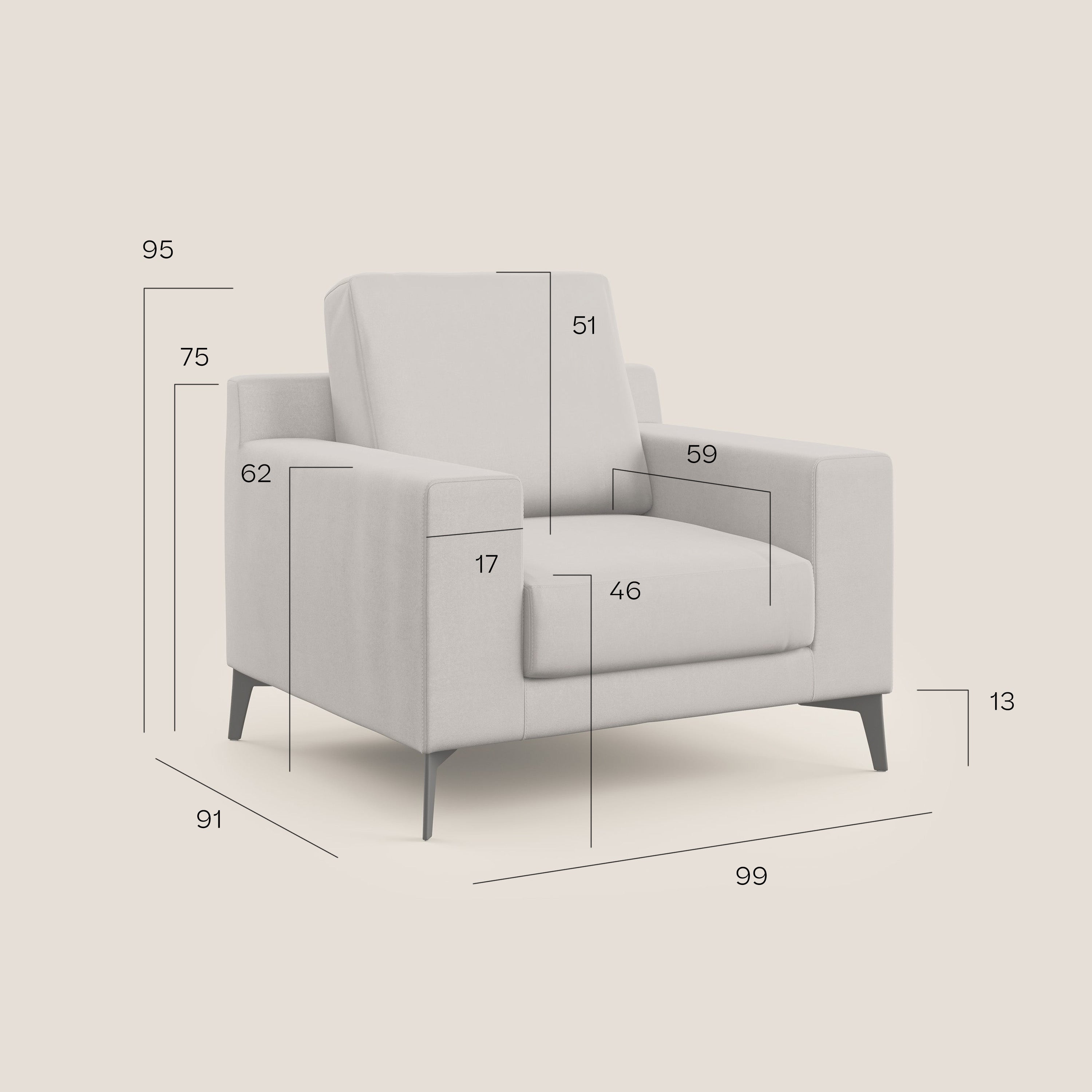 Prestige poltroncina moderna in microfibra smacchiabile T11 grigio chiaro - divani.store