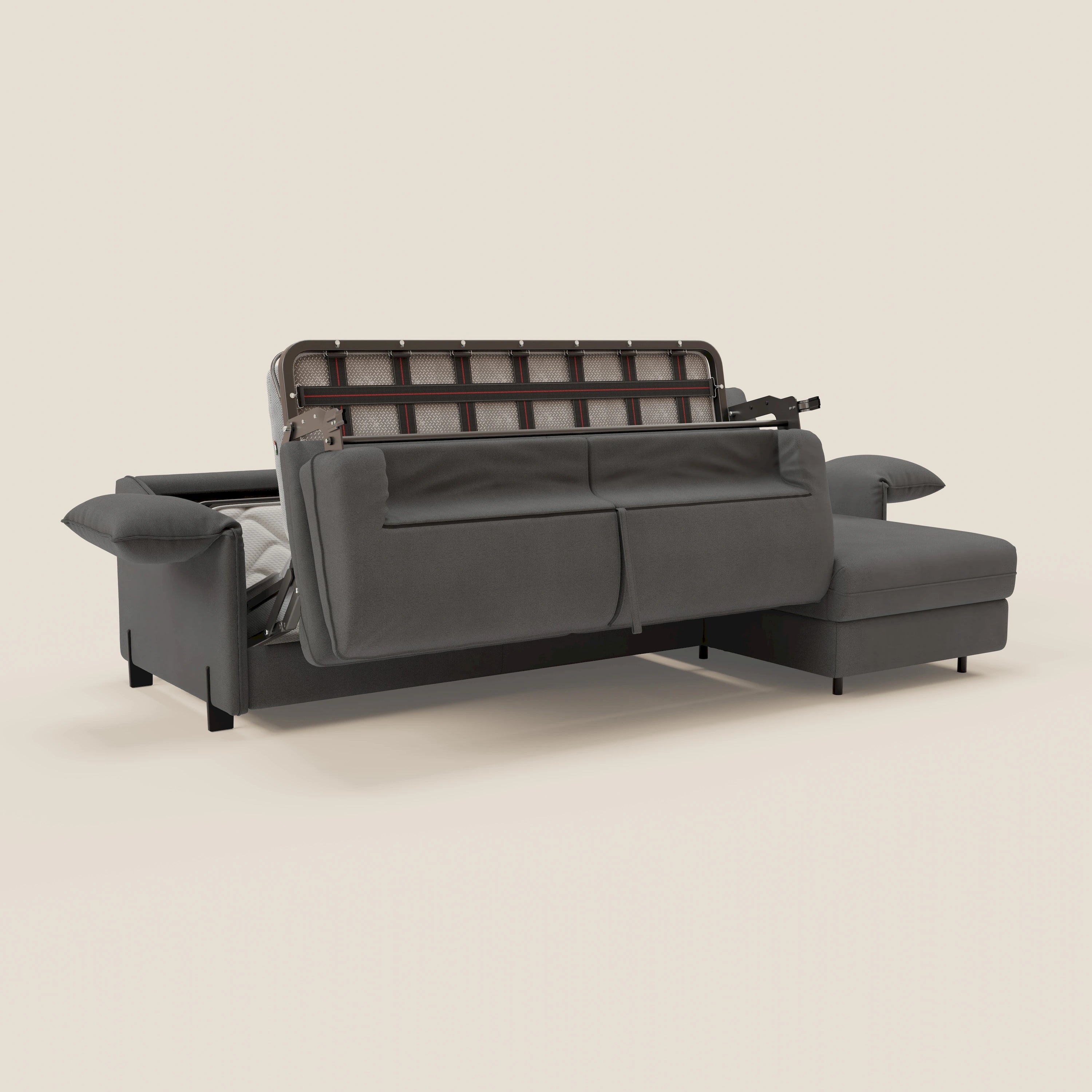 Primula divano letto angolare con materasso H18 cm - penisola contenitore in tessuto smacchiabile T05 - divani.store