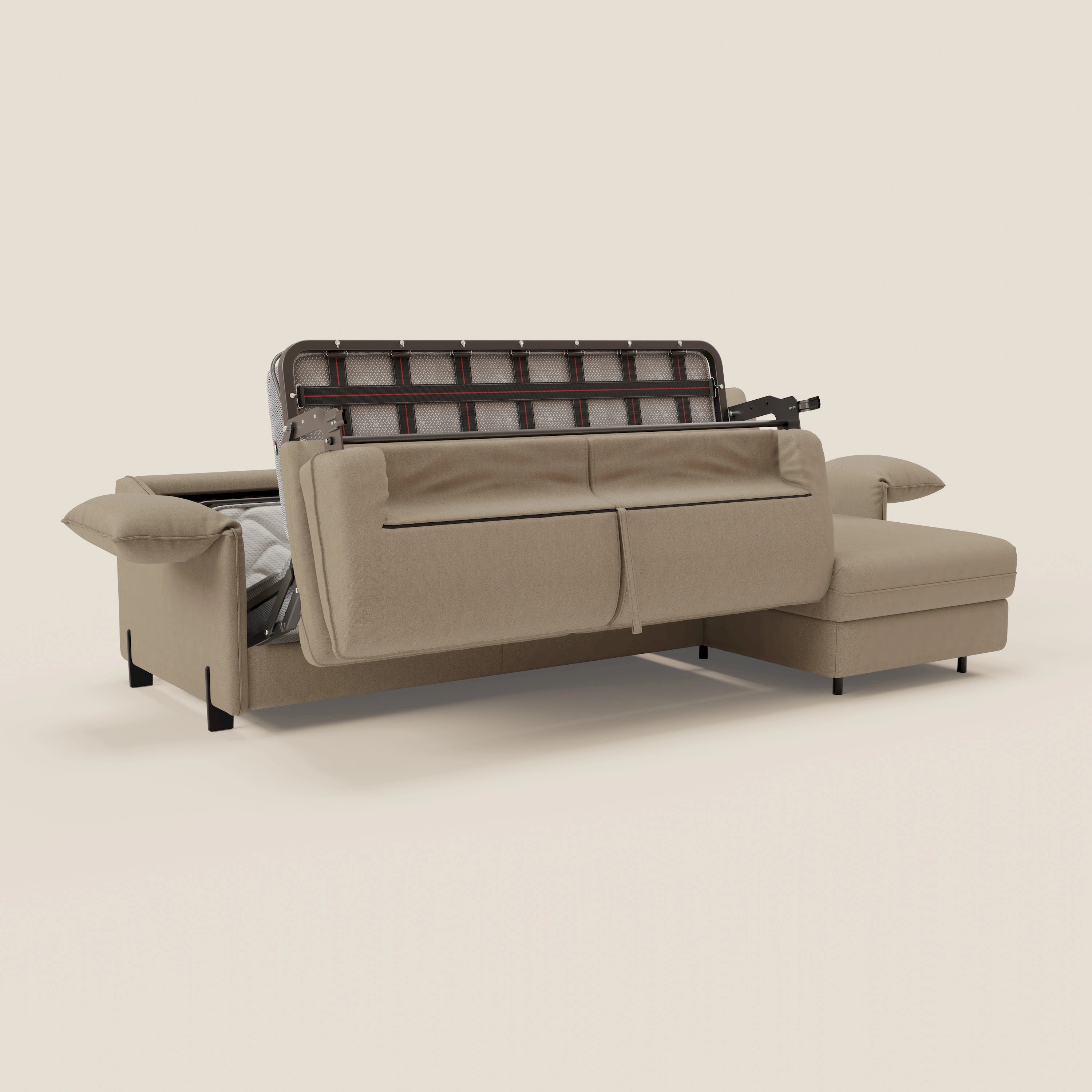 Primula divano letto angolare con materasso H18 cm - penisola contenitore in tessuto smacchiabile T05 - divani.store