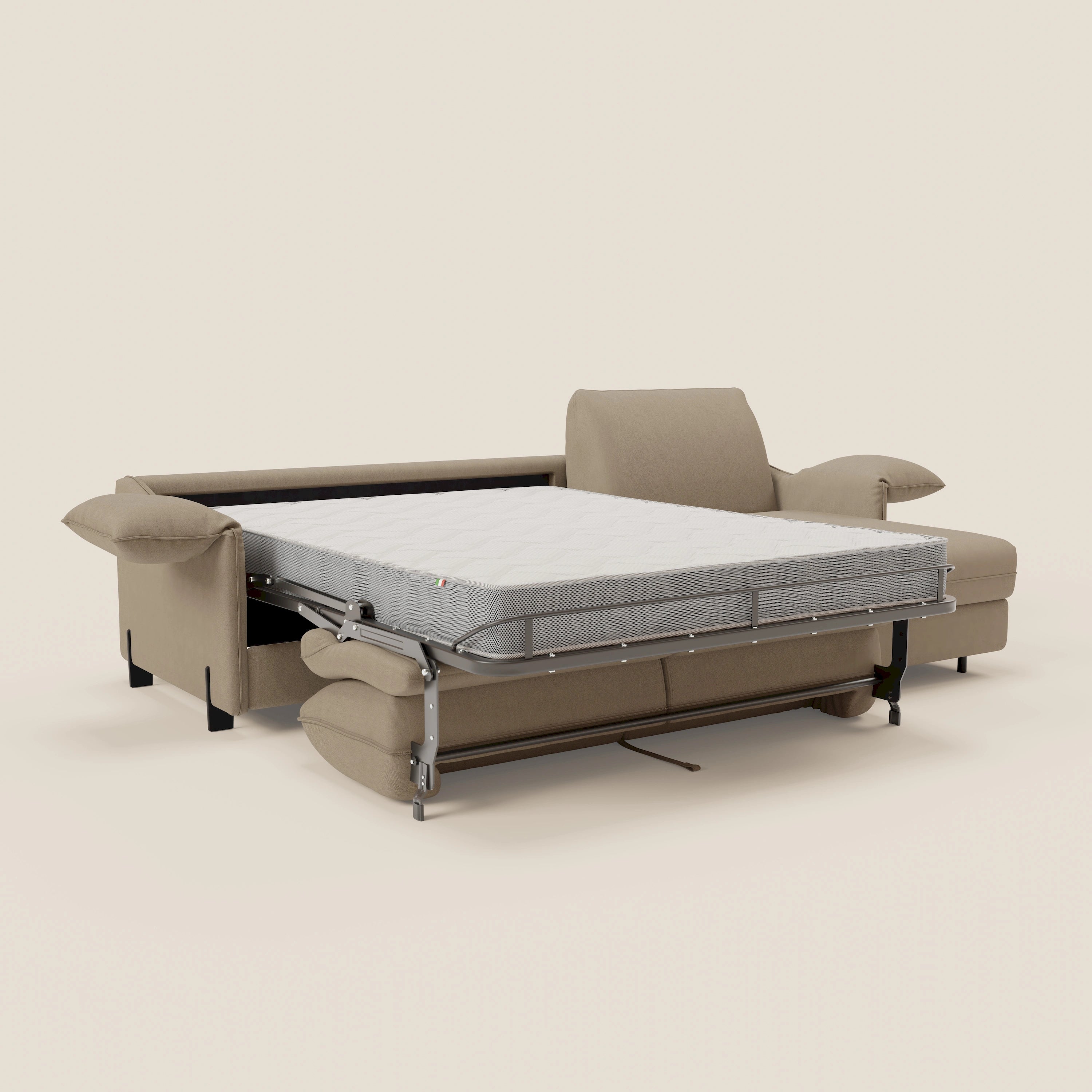 Primula divano letto angolare con materasso H18 cm - penisola contenitore in tessuto smacchiabile T05 - divani.store