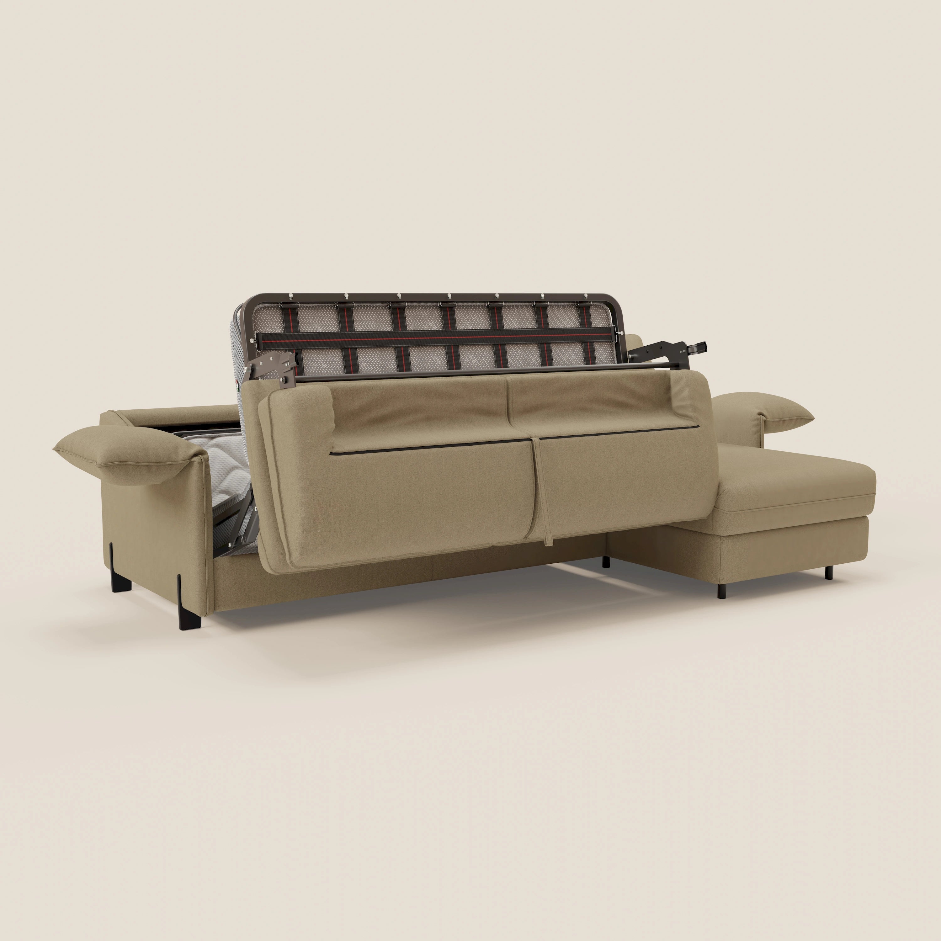 Primula divano letto angolare con materasso H18 cm - penisola contenitore in tessuto smacchiabile T05 - divani.store