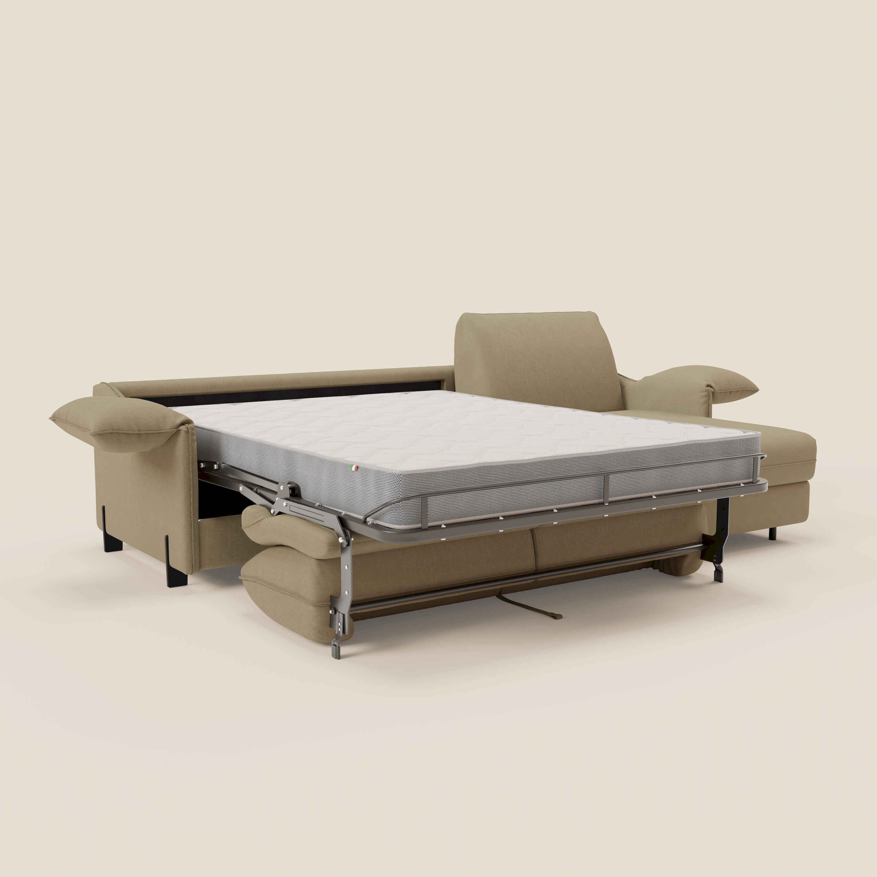 Primula divano letto angolare con materasso H18 cm - penisola contenitore in tessuto smacchiabile T05 - divani.store