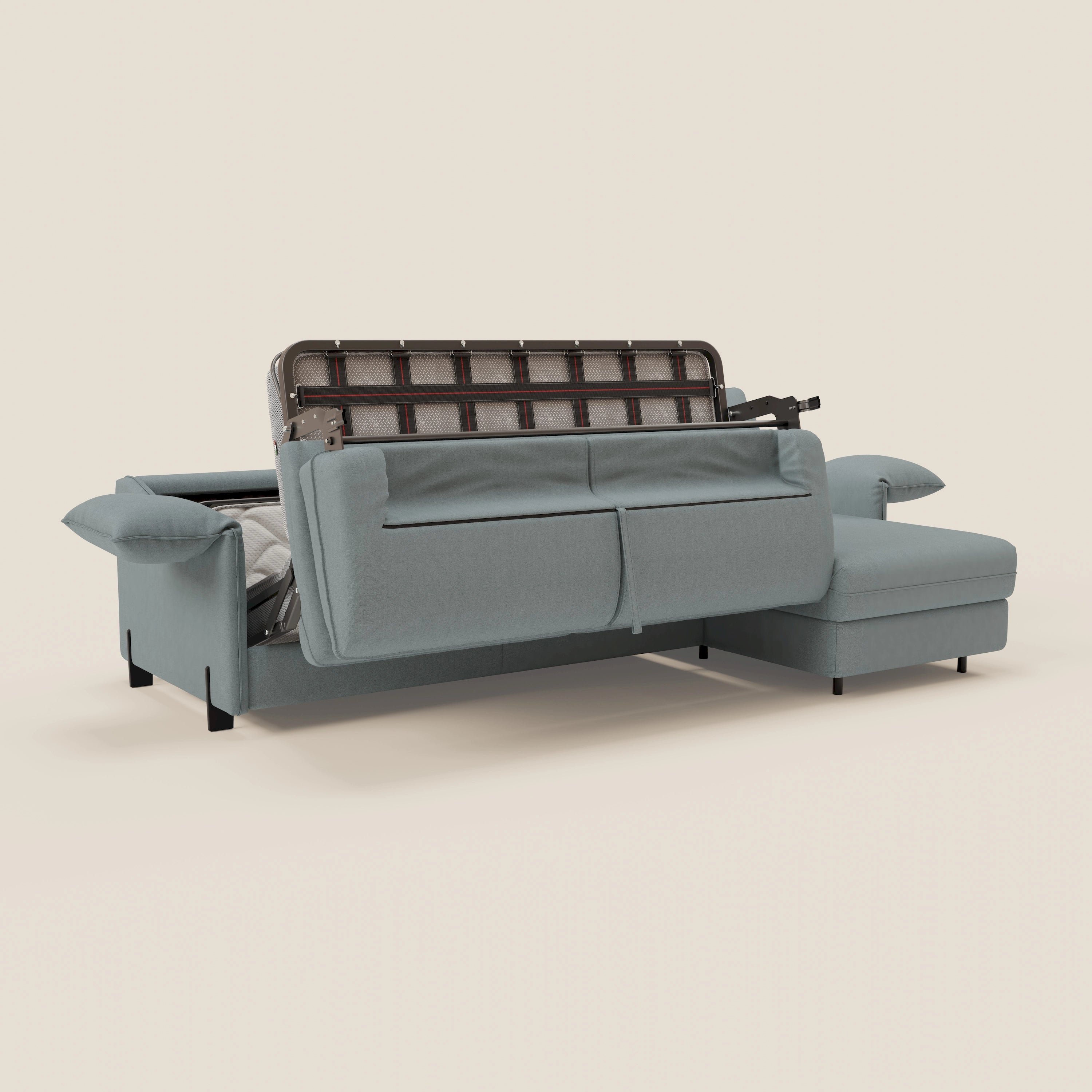 Primula divano letto angolare con materasso H18 cm - penisola contenitore in tessuto smacchiabile T05 - divani.store